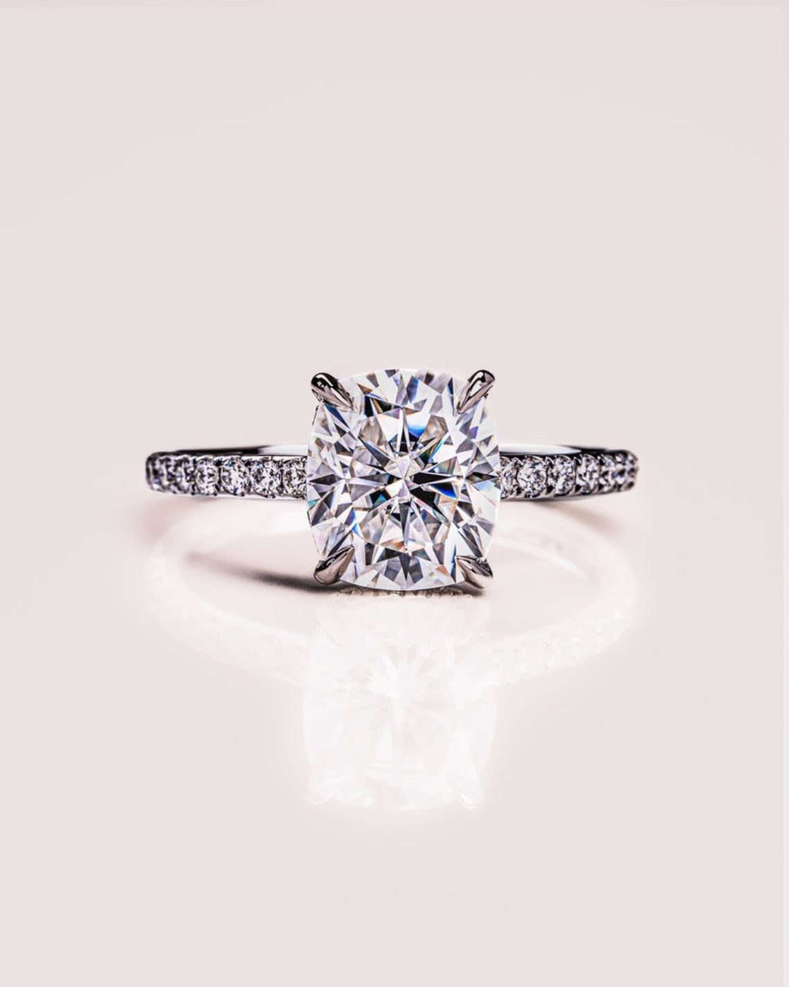 0.96 CT Cushion F/VS1 CVD Diamond Hidden Halo Pave Setting Engagement Ring - Camila Brown