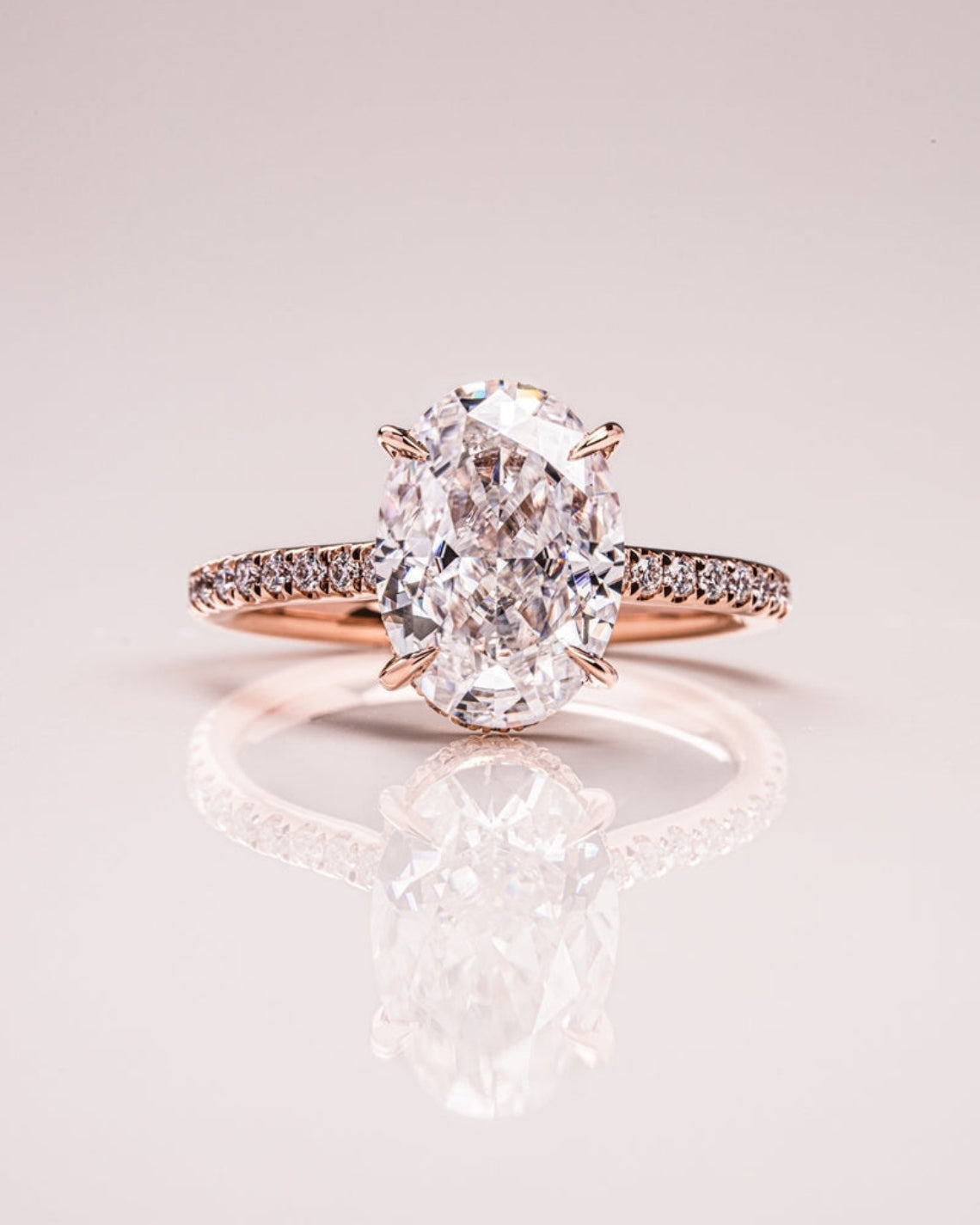 1.90 - 3.90 CT Oval F/VS1 CVD Diamond Hidden Halo Pave Setting Engagement Ring - Camila Brown