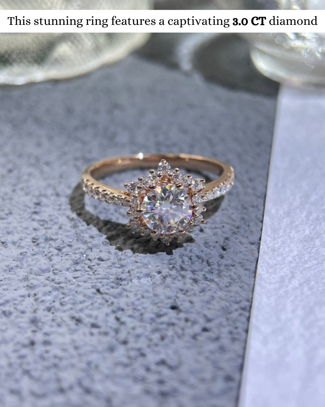 1.0 - 3.0 CT Round F/VS1 CVD Diamond Halo Pave Setting Engagement Ring - Camila Brown