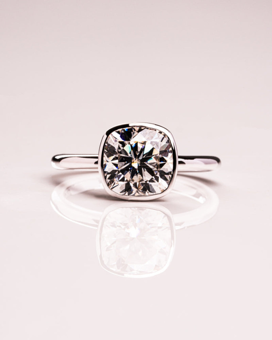 1.15 - 3.15 CT Cushion F/VS2 CVD Diamond Bezel Hidden Halo Engagement Ring - Camila Brown