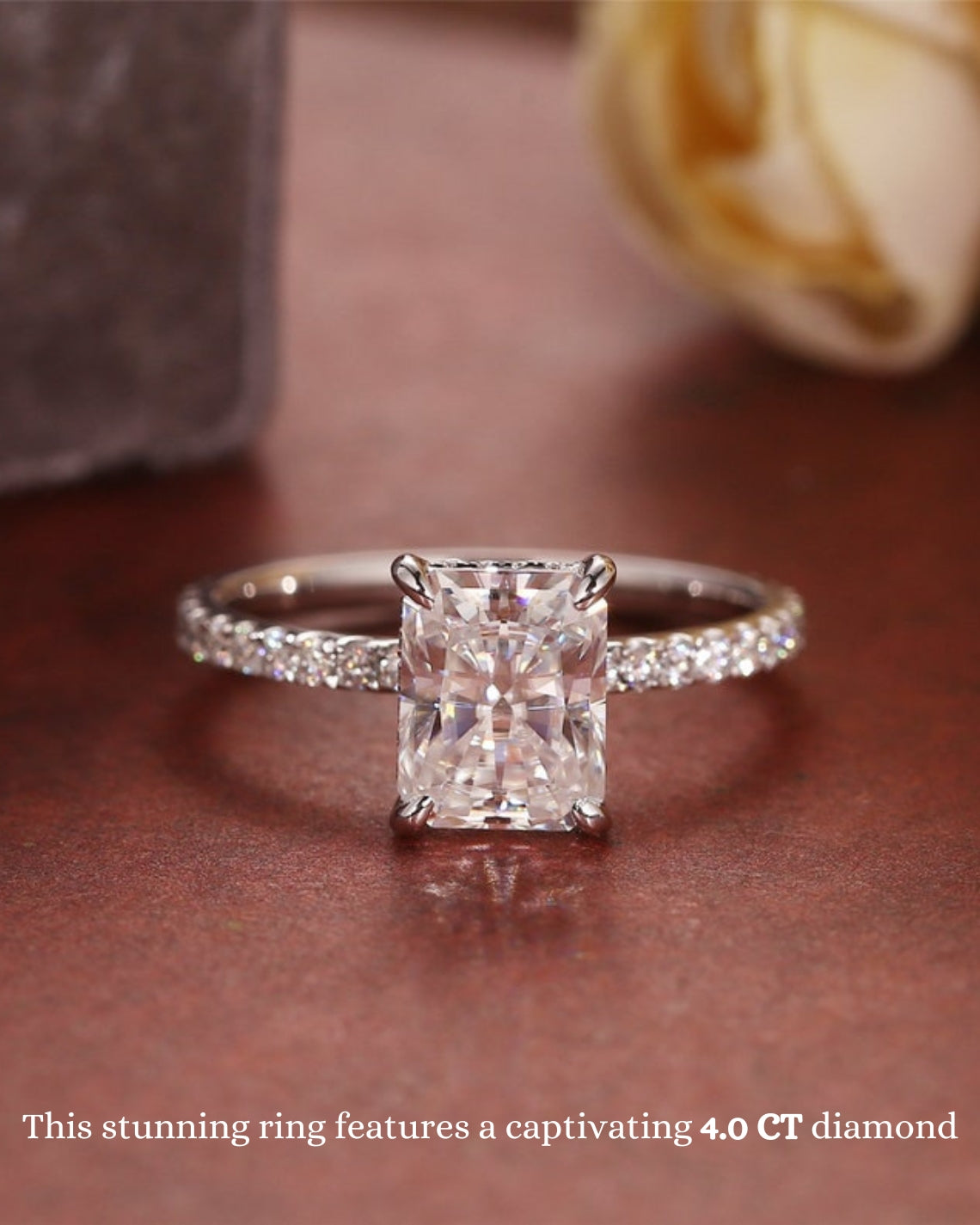 2.0 - 4.0 CT Radiant E/VS1 CVD Diamond Pave Setting Engagement Ring - Camila Brown