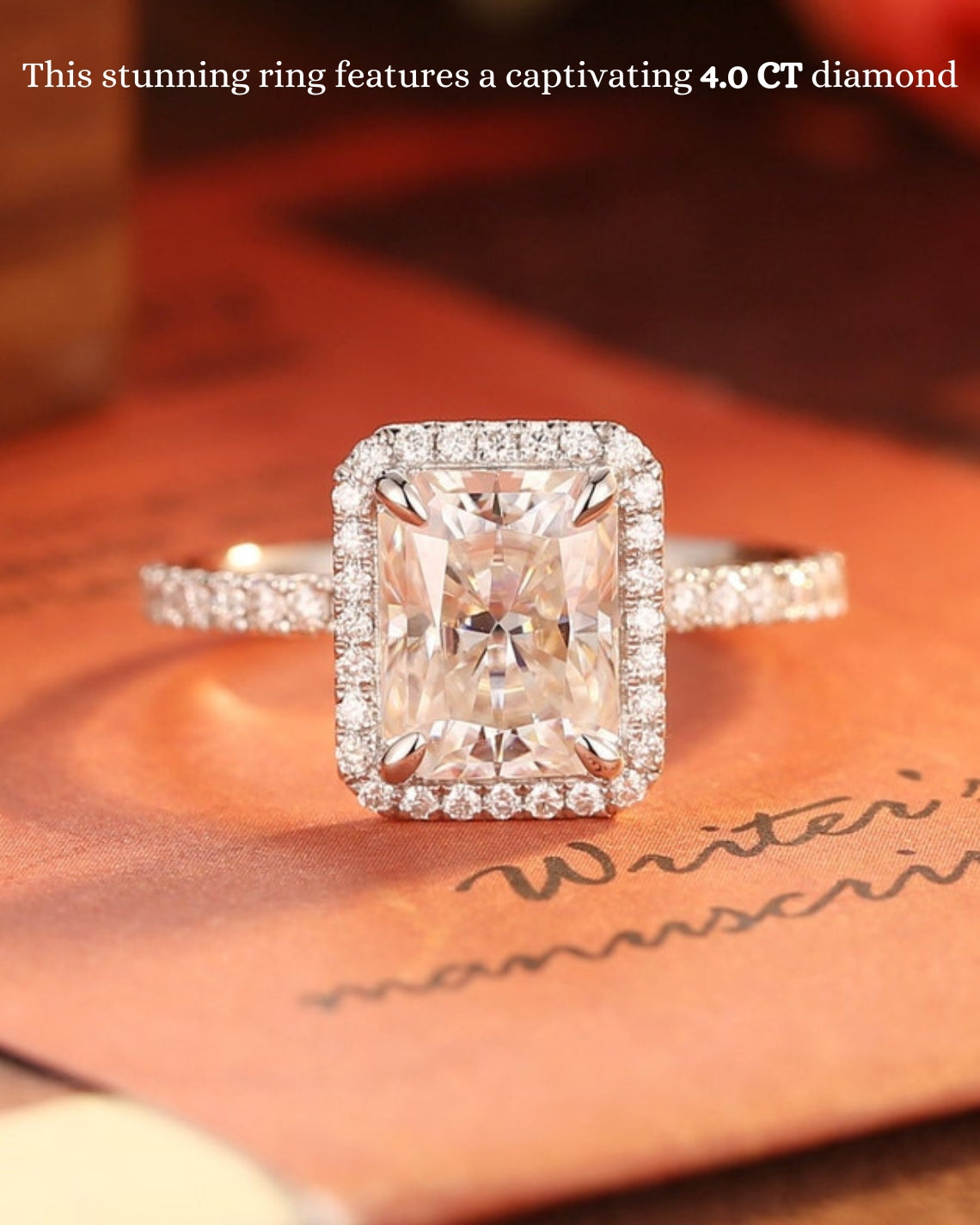 2.0-4.0 CT Radiant F/VS1 CVD Diamond halo Pave Setting Engagement Ring - Camila Brown