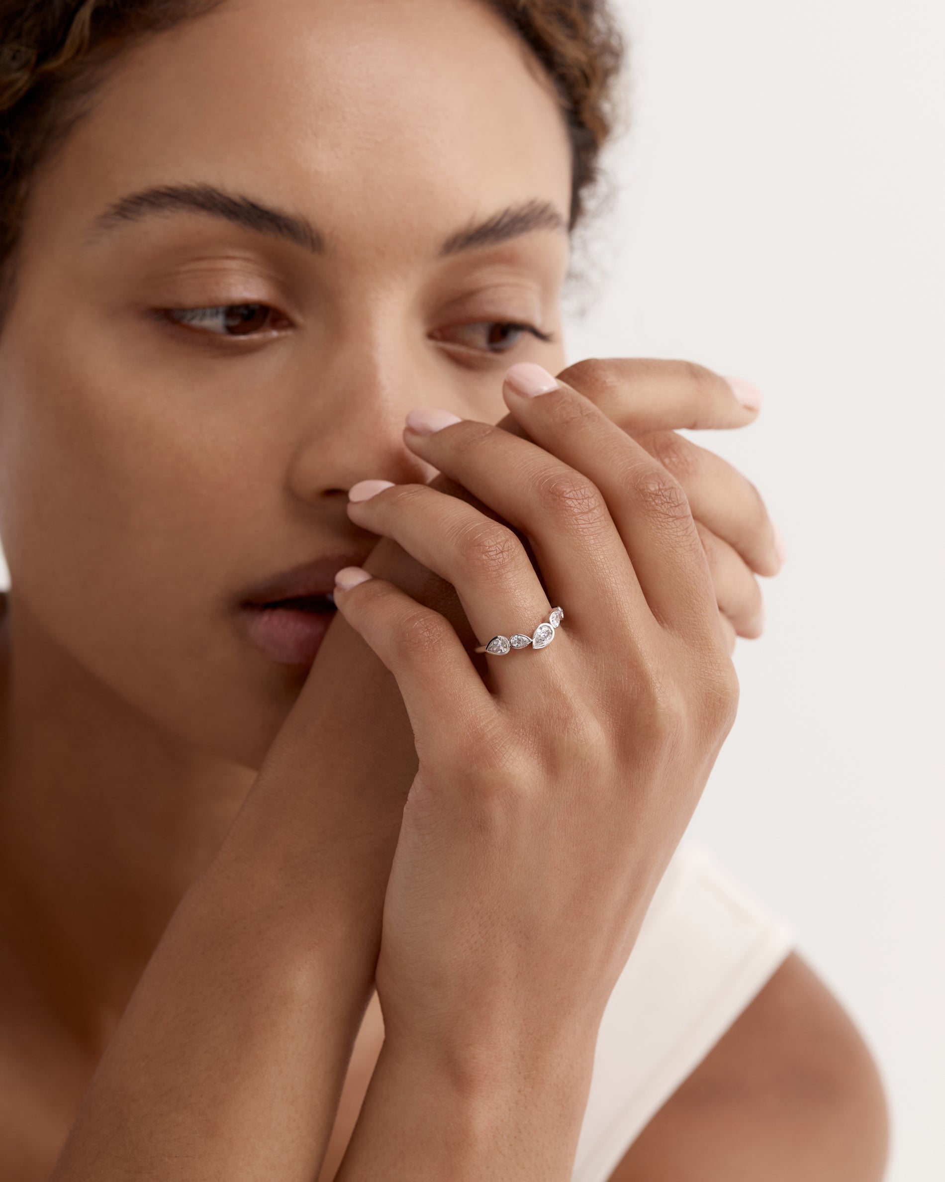 0.80 TCW Pear EF-VVS Diamond Bezel Wedding Band