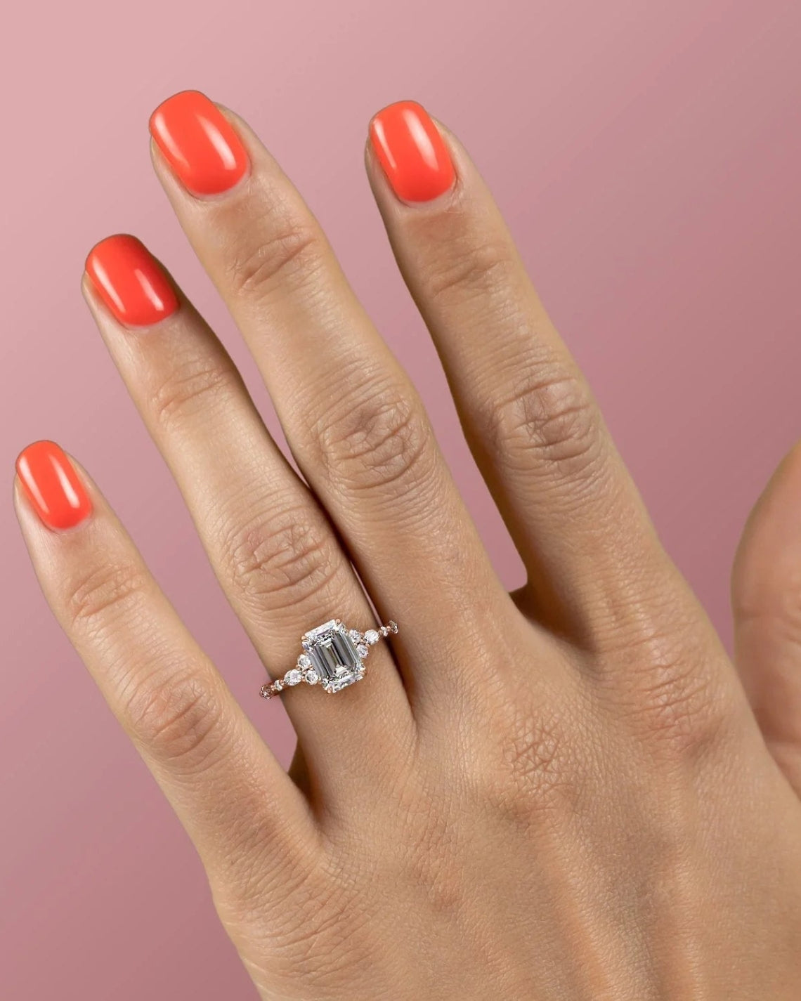 1.0 - 3.0 CT Emerald Cut  Lab Grown Diamond Cluster Engagement Ring