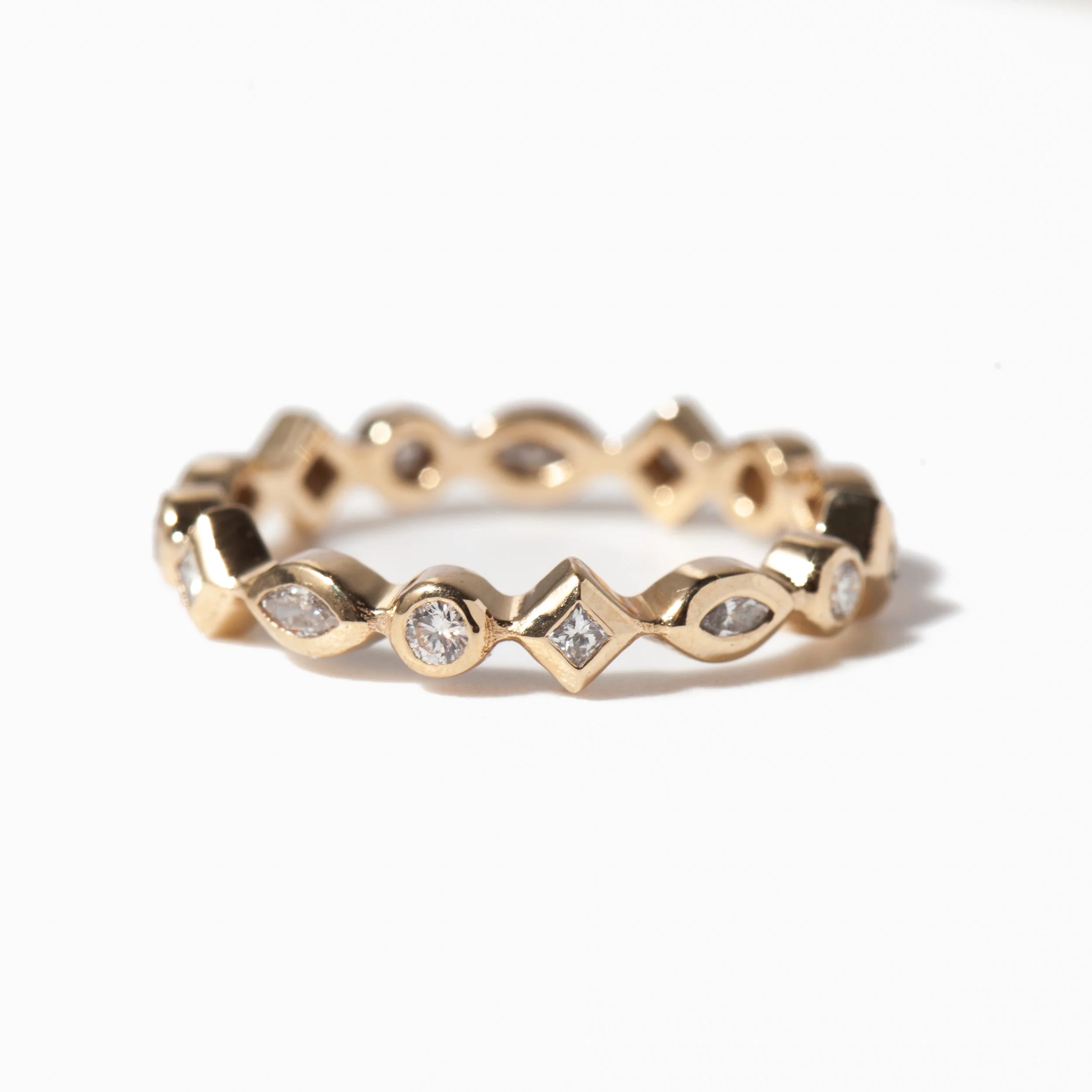 0.40 TCW Marquise, Round and Princess CVD Diamond Bezel Wedding Band