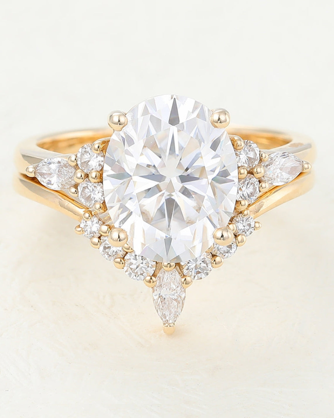 3.0 CT Oval Moissanite Cluster Bridal Ring Set - Camila Brown