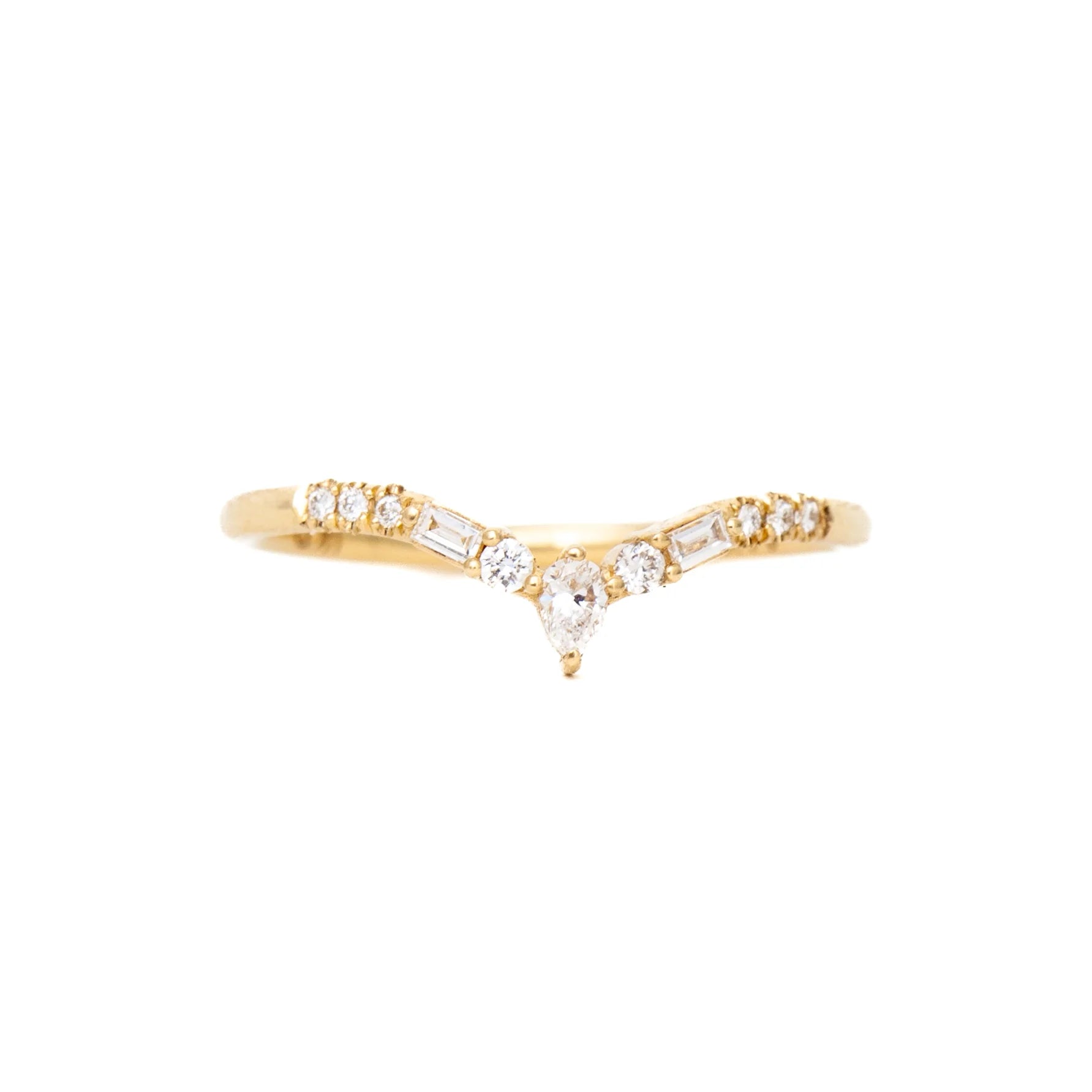 0.40 TCW Round, Pear & Baguette CVD Diamond Curved Wedding Band