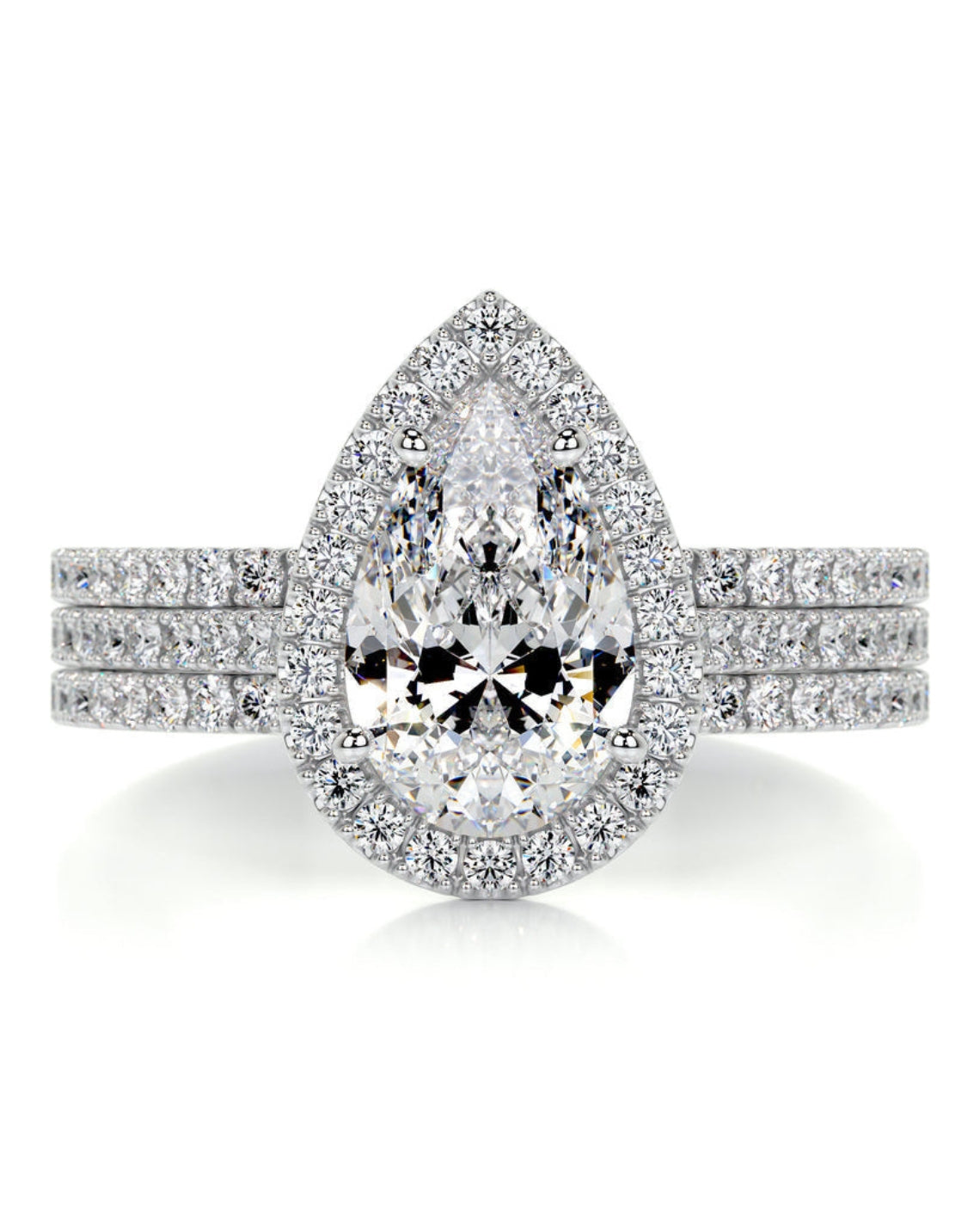 2.0 CT Pear Shaped F-VS Loose Diamond Bridal Set With Halo & Pave Setting - Camila Brown