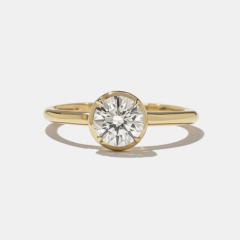 0.75 -2.50 CT Round CVD Diamond Bezel Solitaire Engagement Ring