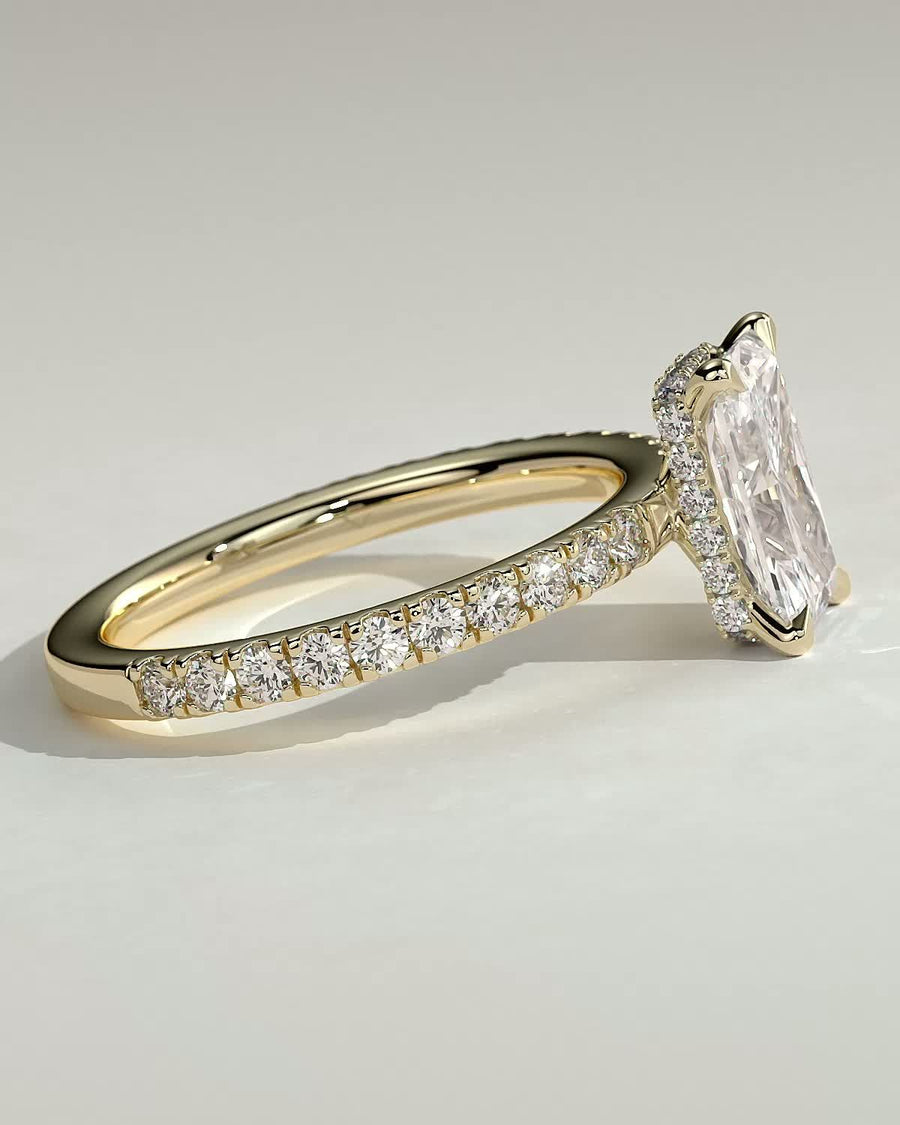 Radiant Cut Lab Grown Diamond Pave & Hidden Halo Engagement Ring + 1.28 ct radiant - D SI1
