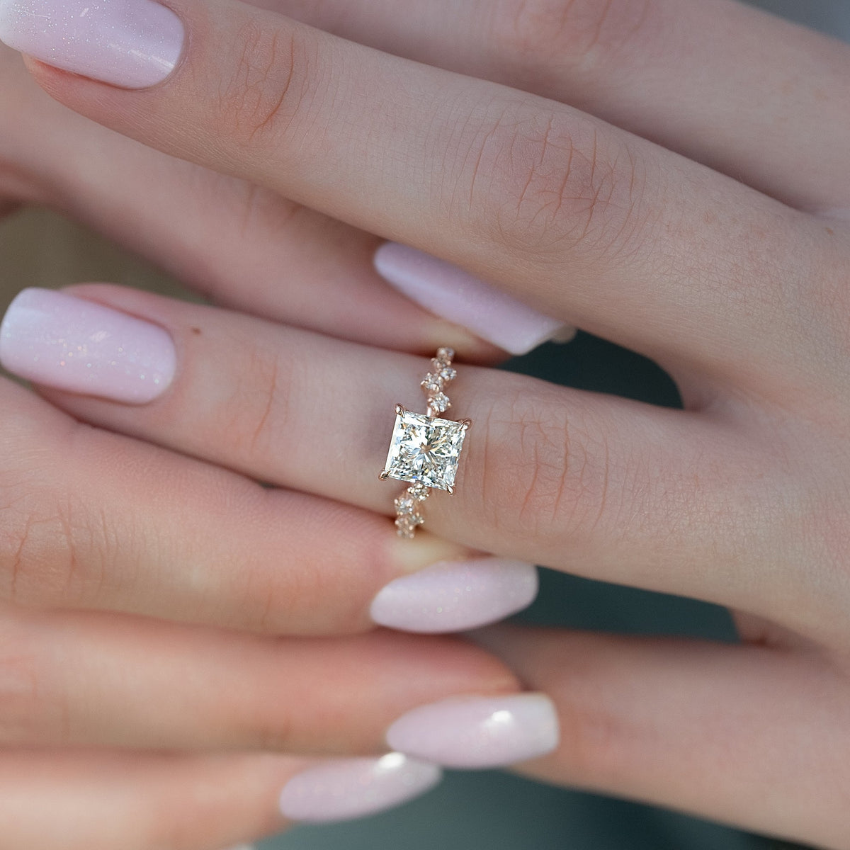 2.0 -4.0 CT Princess Shape Cluster Style Engagement Ring