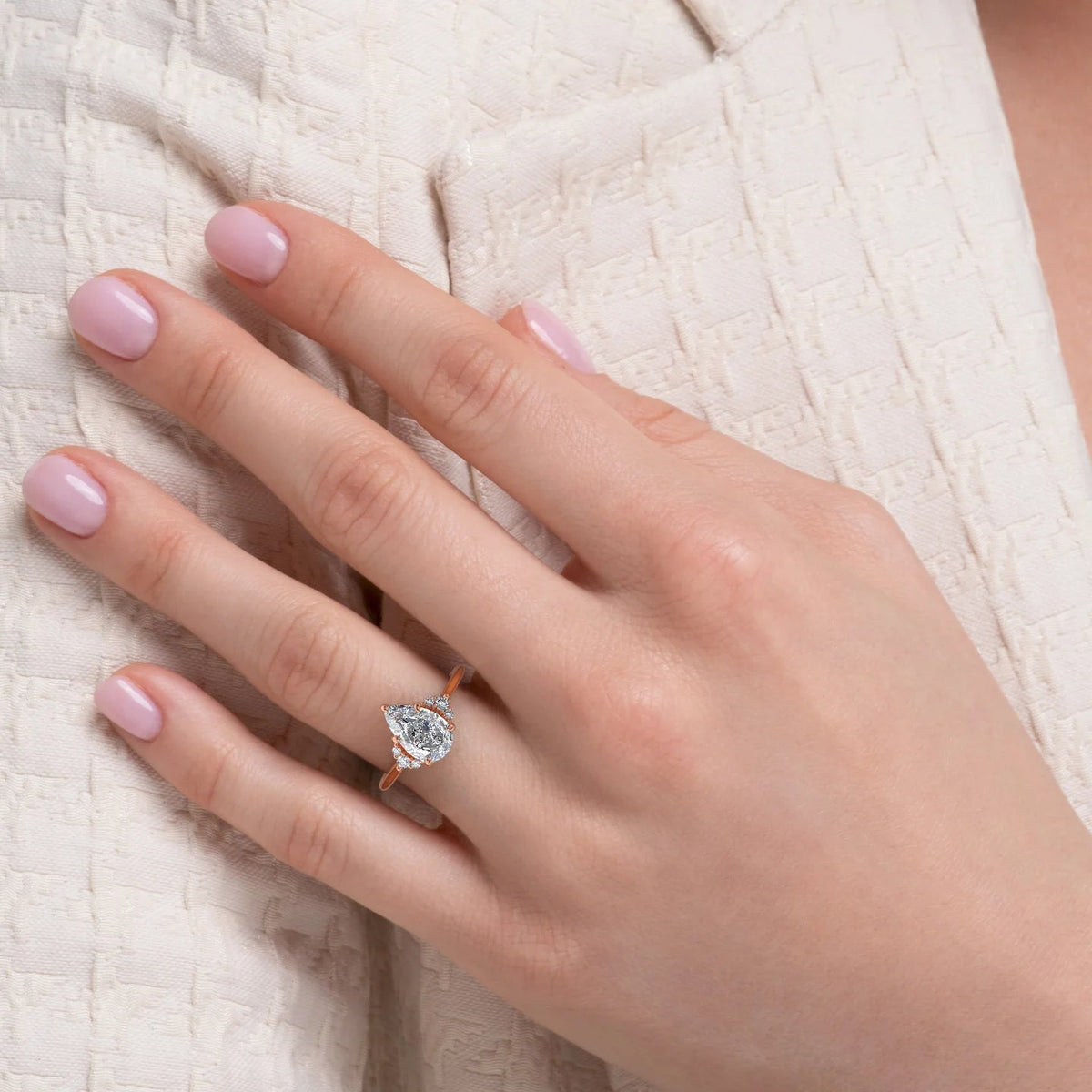1.0 - 3.0 CT Pear Cut Lab Grown Diamond Cluster Engagement Ring