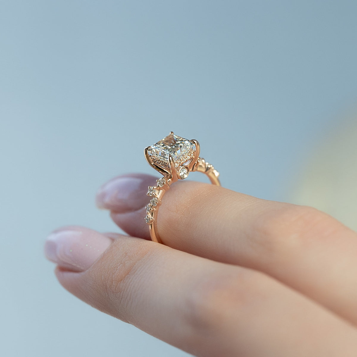 2.0 -4.0 CT Princess Shape Cluster Style Engagement Ring
