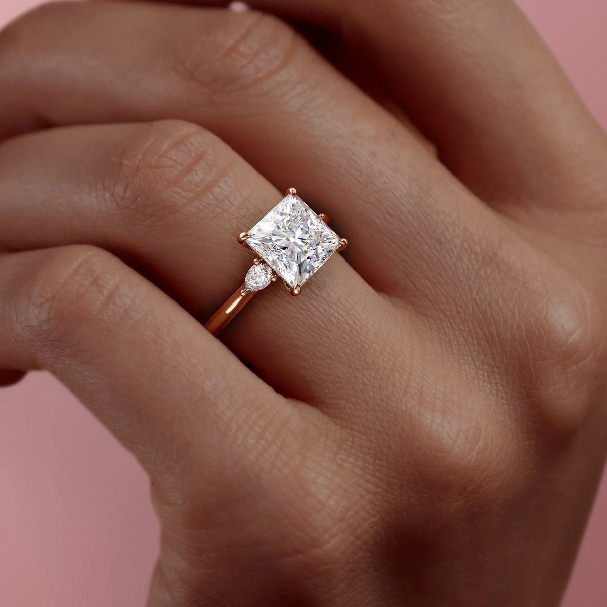 1.0 - 3.0 CT Princess Cut  Lab Grown Diamond Three Stone Style Engagement Ring