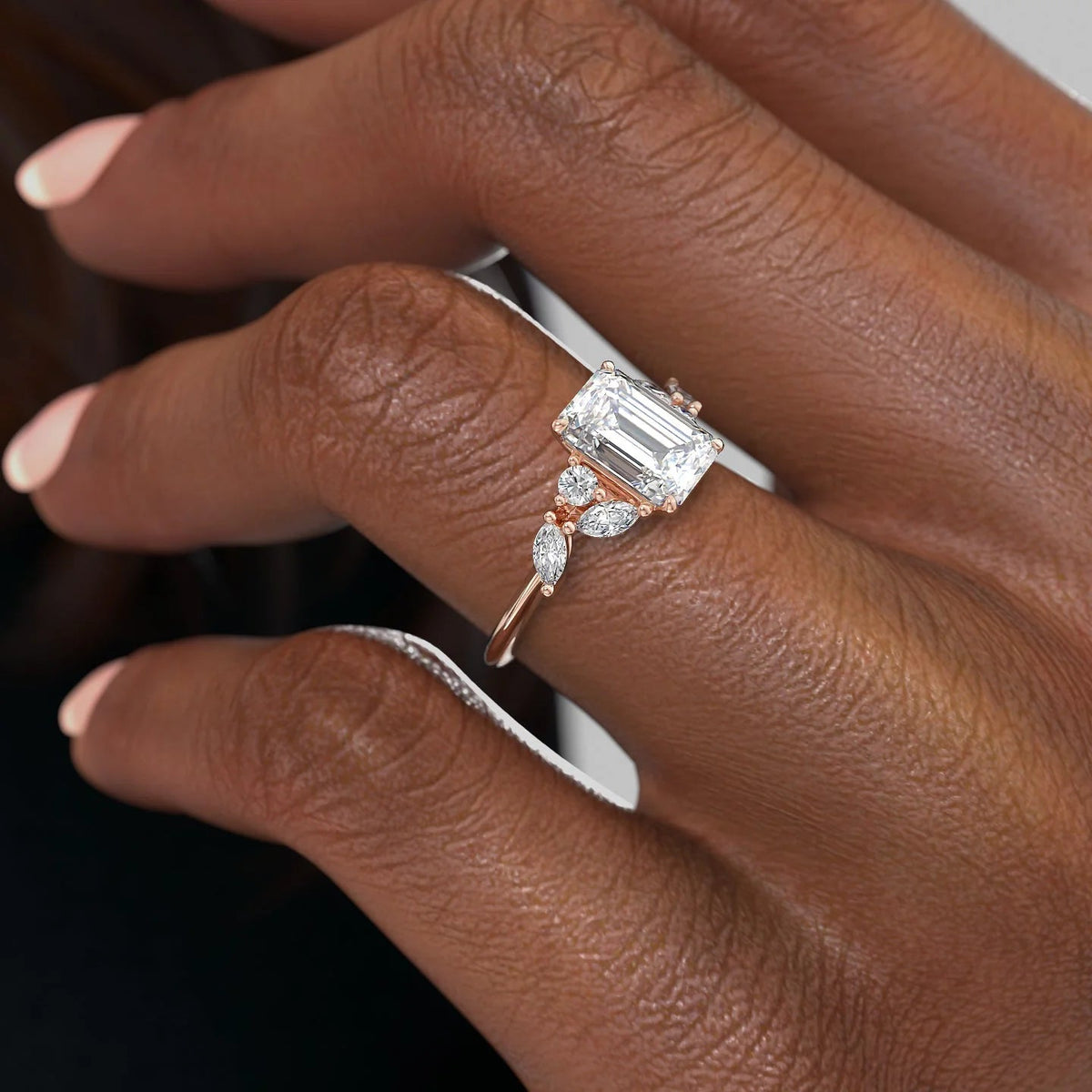 1.0 - 3.0 CT Emerald Cut Lab Grown Diamond Cluster Engagement Ring