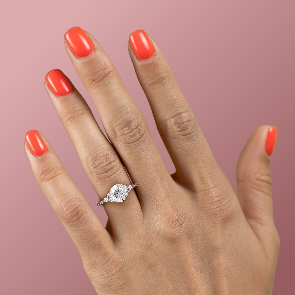 Round cut CVD diamond cluster engagement ring in white gold setting