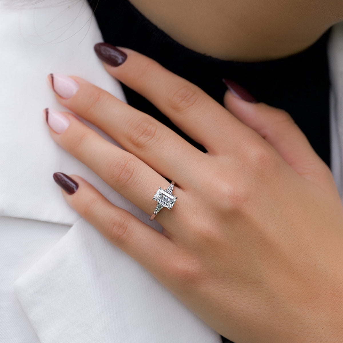 2.0 - 4.0 CT Emerald Cut  Lab Grown Diamond Three Stone Engagement Ring