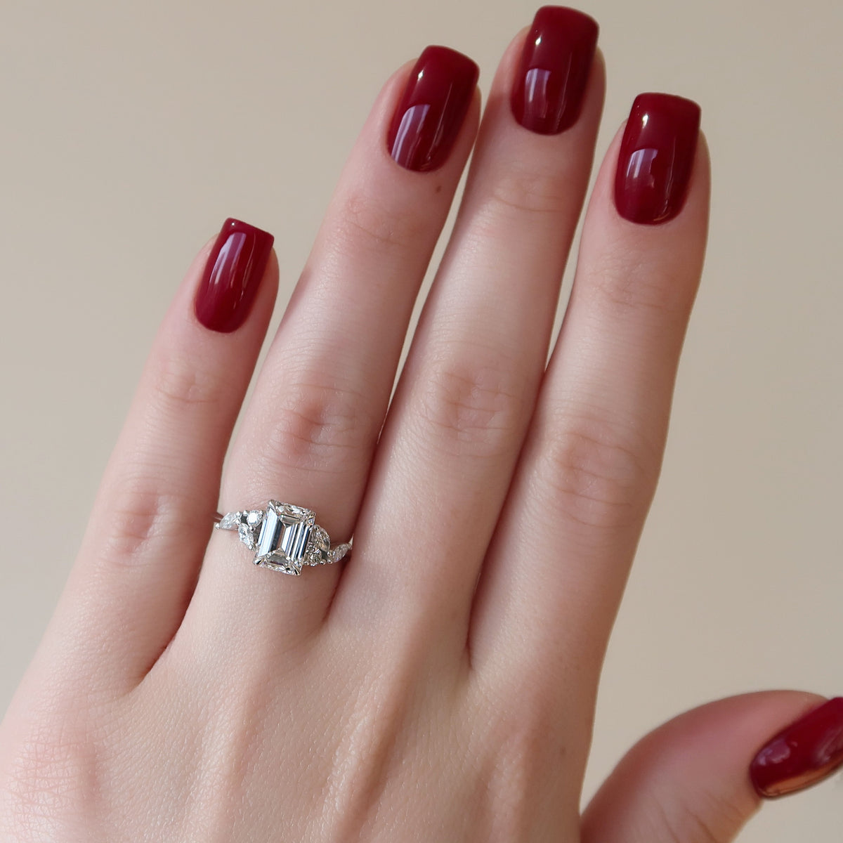 1.0 - 3.0 CT Emerald Cut Lab Grown Diamond Cluster Engagement Ring