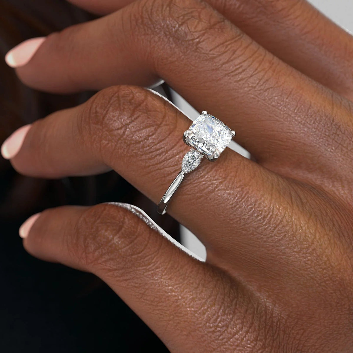2.0 - 4.0 CT Cushion Cut Lab Grown Diamond Three Stone Engagement Ring