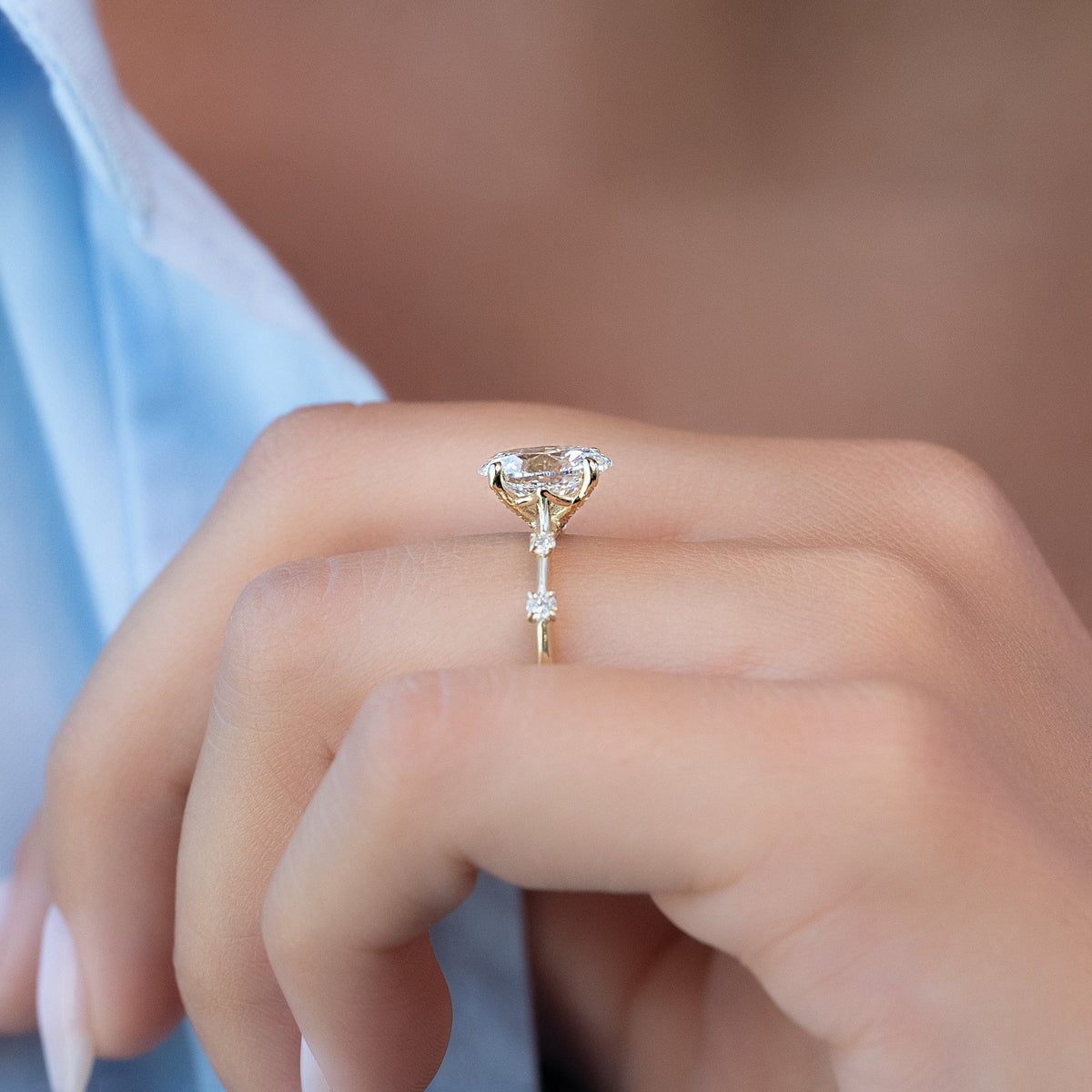 Oval cut CVD diamond dainty engagement ring with slim band in white gold