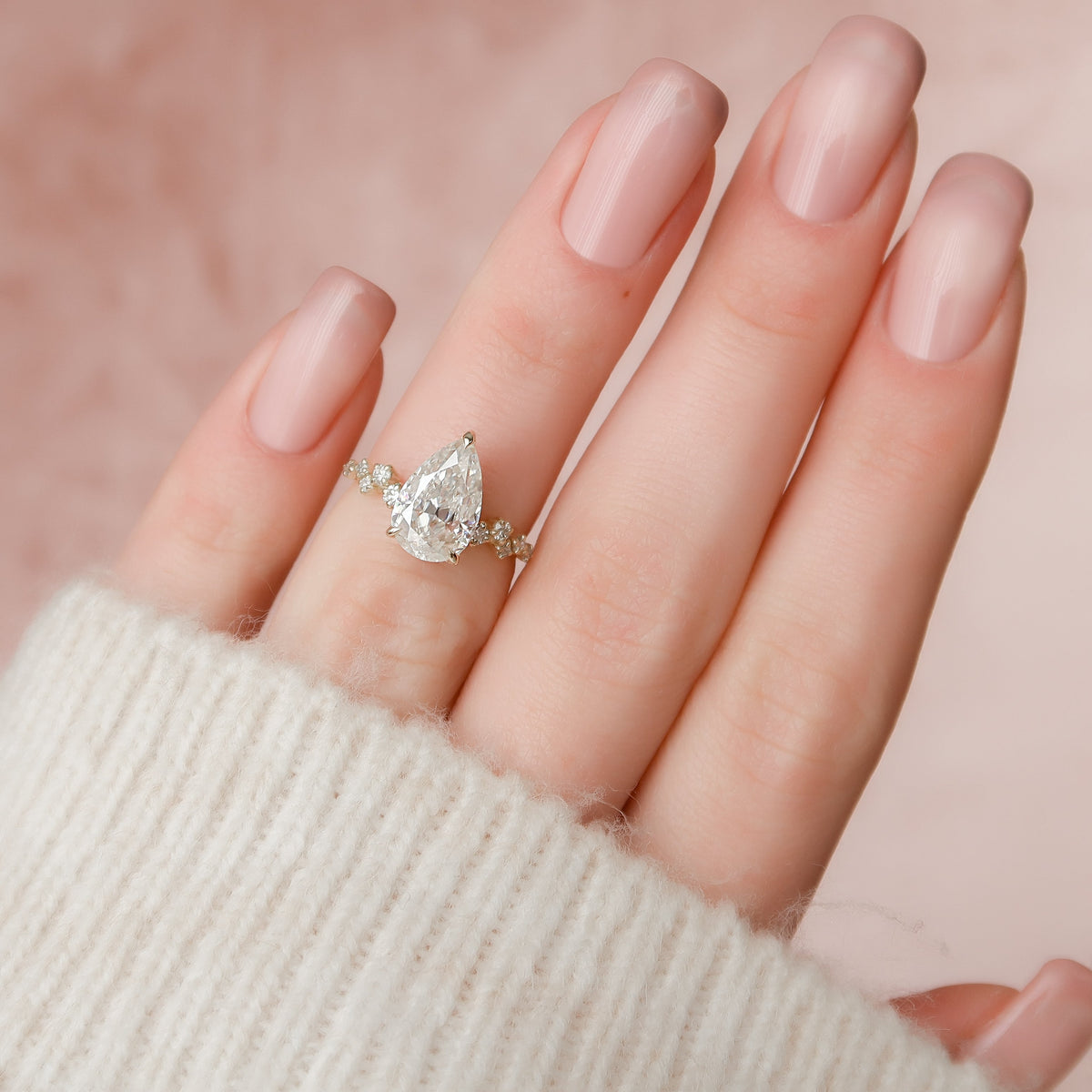 1.0- 3.0 CT Pear Cut Lab Grown Diamond Cluster Engagement Ring