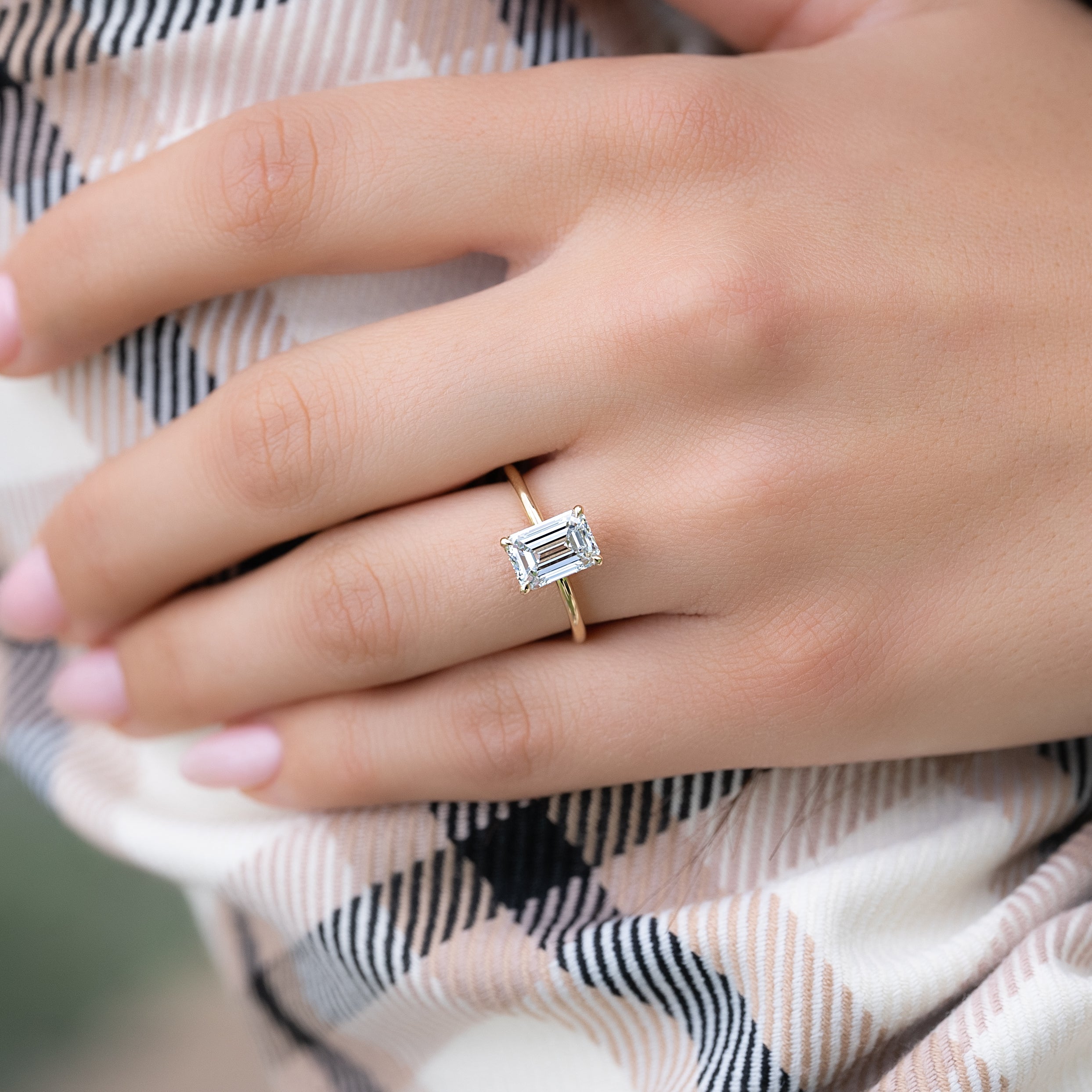 1.0 - 3.0 CT Emerald Cut CVD Diamond Hidden Halo Engagement Ring