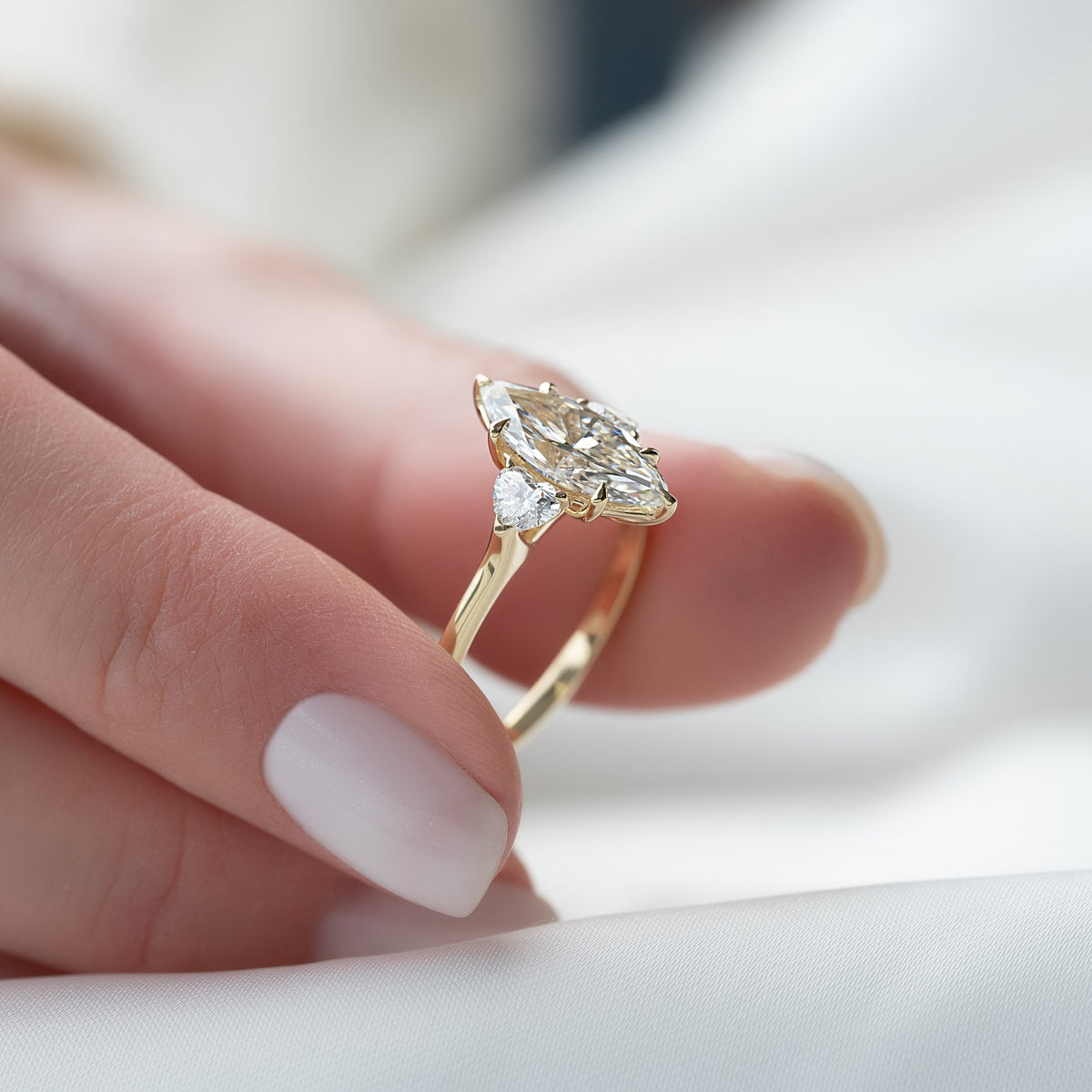 2.0 - 4.0 CT Marquise CT Lab Grown Diamond Three Strone Style Engagement Ring