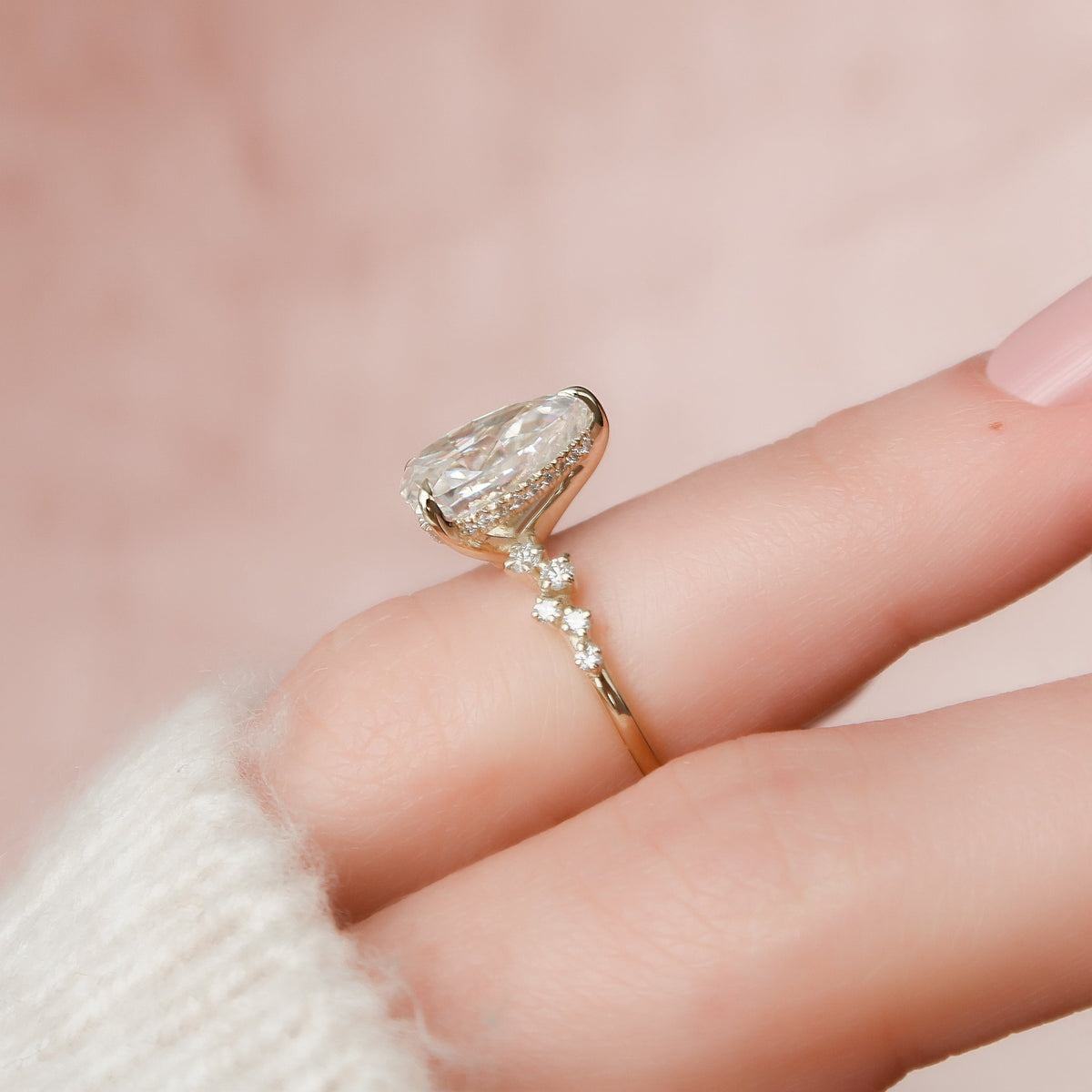 1.0- 3.0 CT Pear Cut Lab Grown Diamond Cluster Engagement Ring