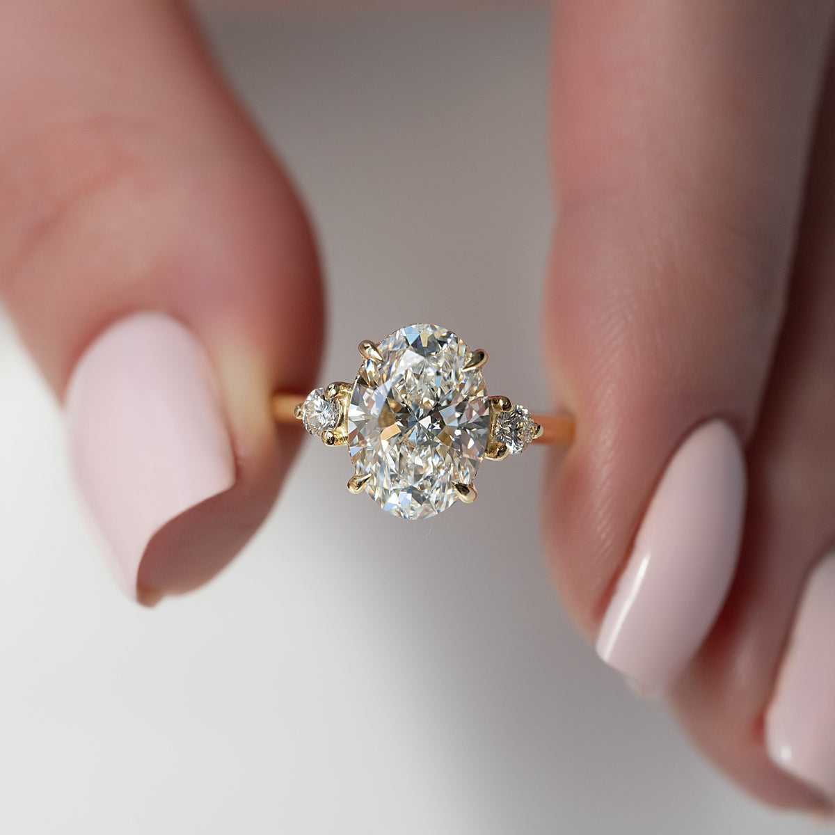 2.0- 4.0 CT Oval Cut Lab Grown Diamond  Three Stone Style Engagement Ring