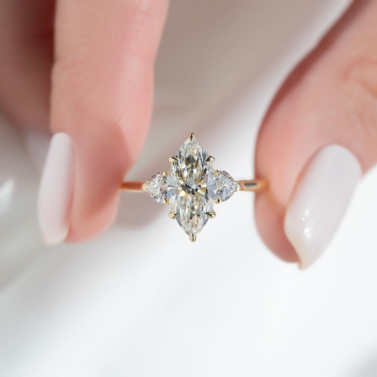 2.0 - 4.0 CT Marquise CT Lab Grown Diamond Three Strone Style Engagement Ring