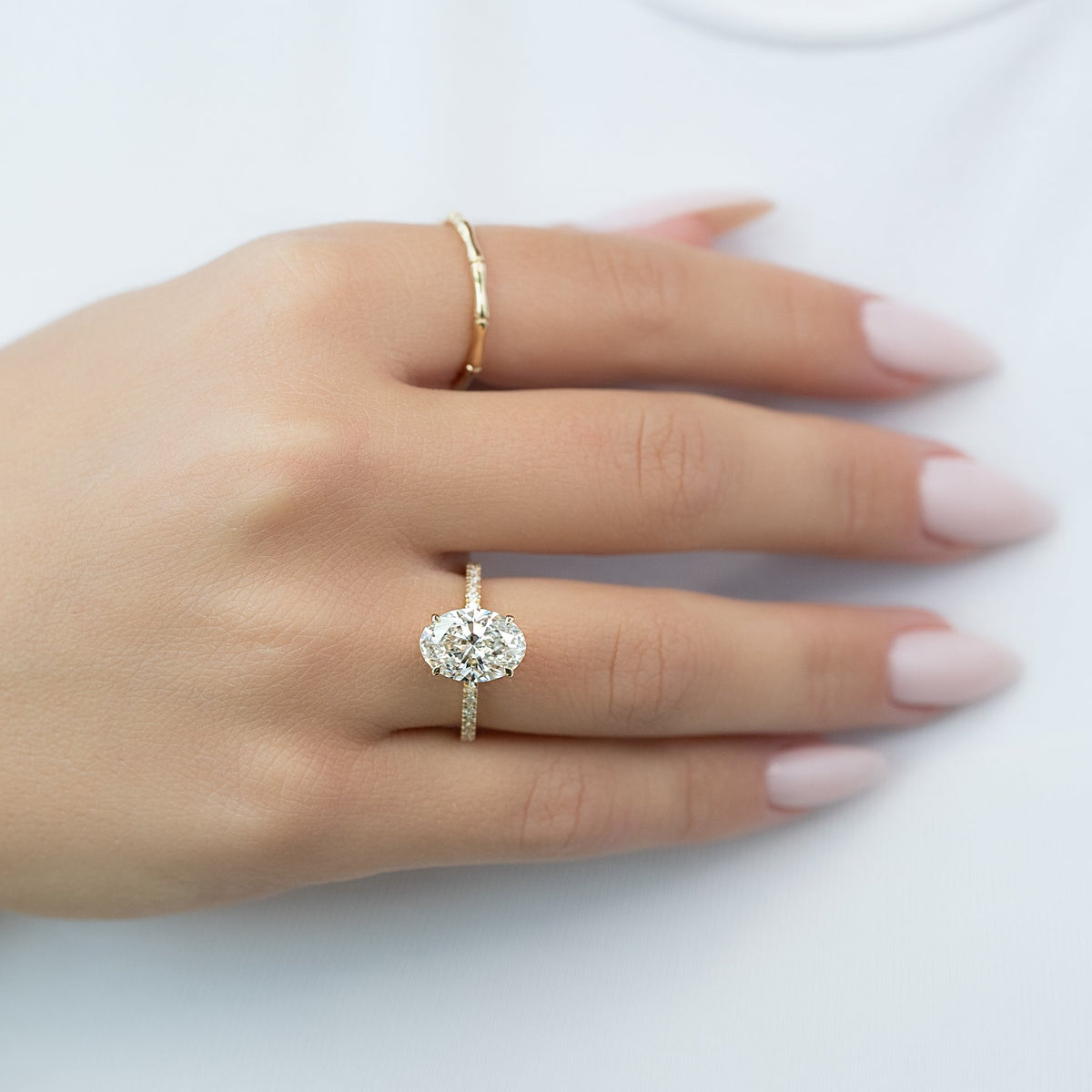 2.0 -4.0 CT Oval Cut Lab Grown Diamond Pave Engagement Ring