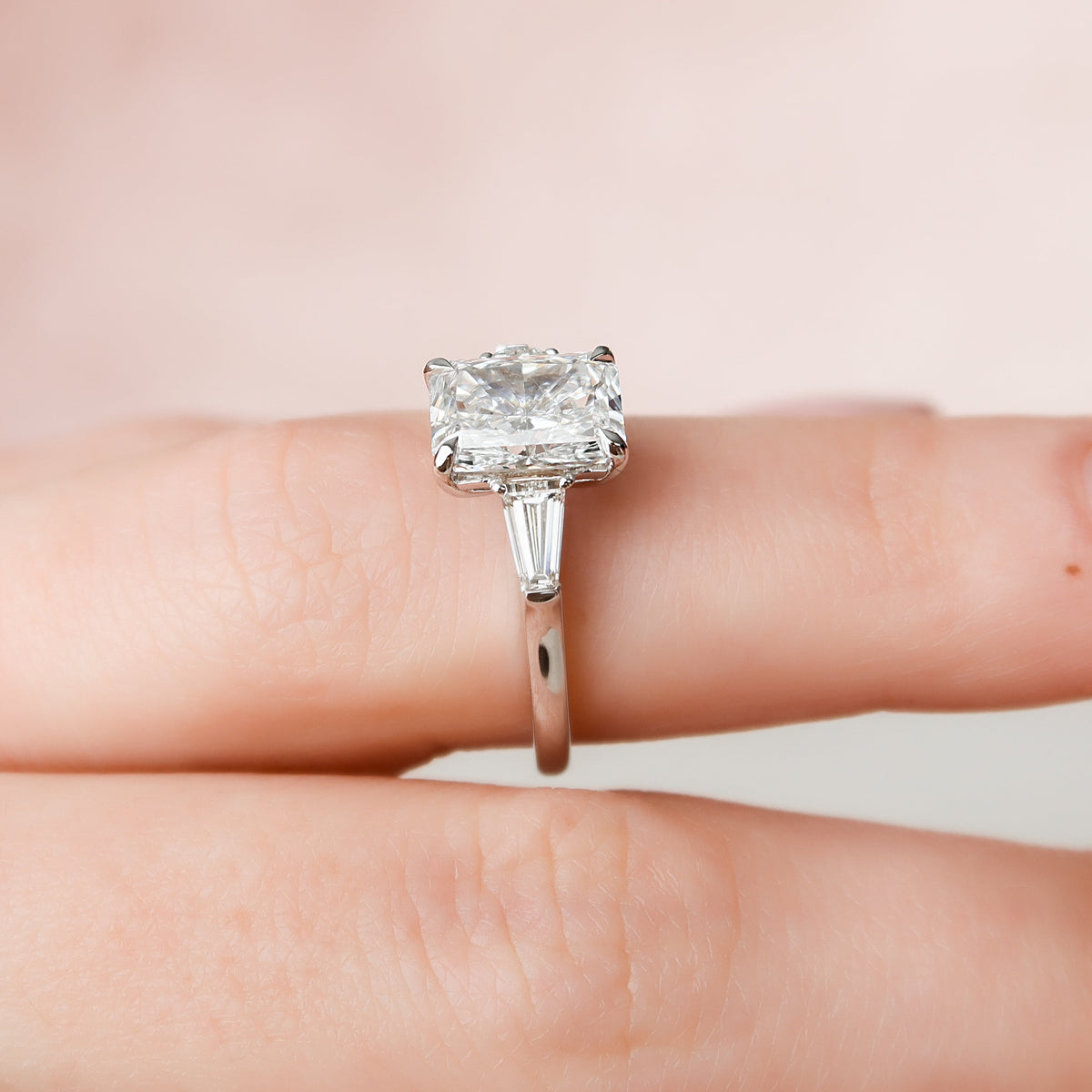 2.0 - 4.0  CT Radiant Cut Lab Grown Diamond Three Stone Style Engagement Ring