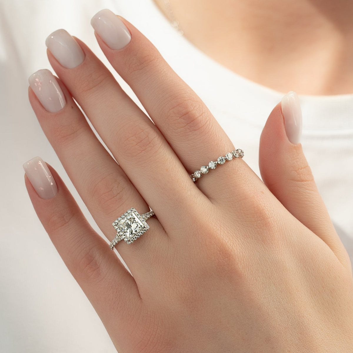 2.0 - 4.0 CT Princess Cut Lab Grown Diamond Halo & Pave Setting Engagement Ring