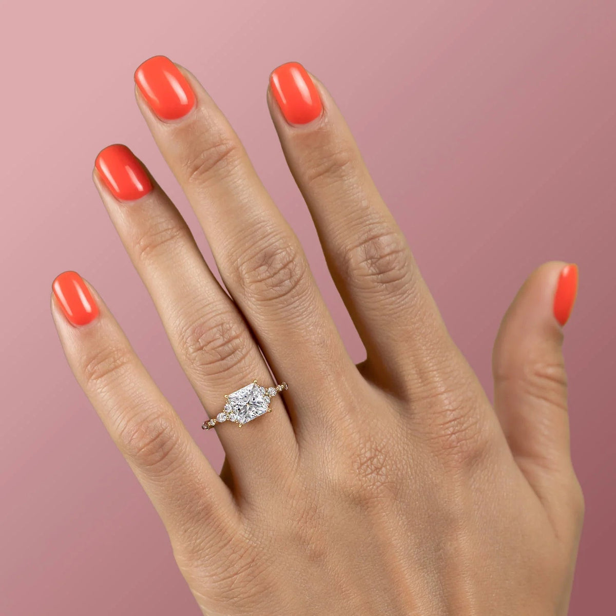 1.0 - 3.0 CT Princess Cut  Lab Grown Diamond Cluster Style Engagement Ring