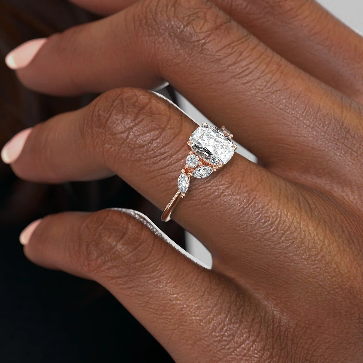 2.0 - 4.0 CT Elongated Cushion Cut Lab Grown Diamond Cluster Style Engagement Ring