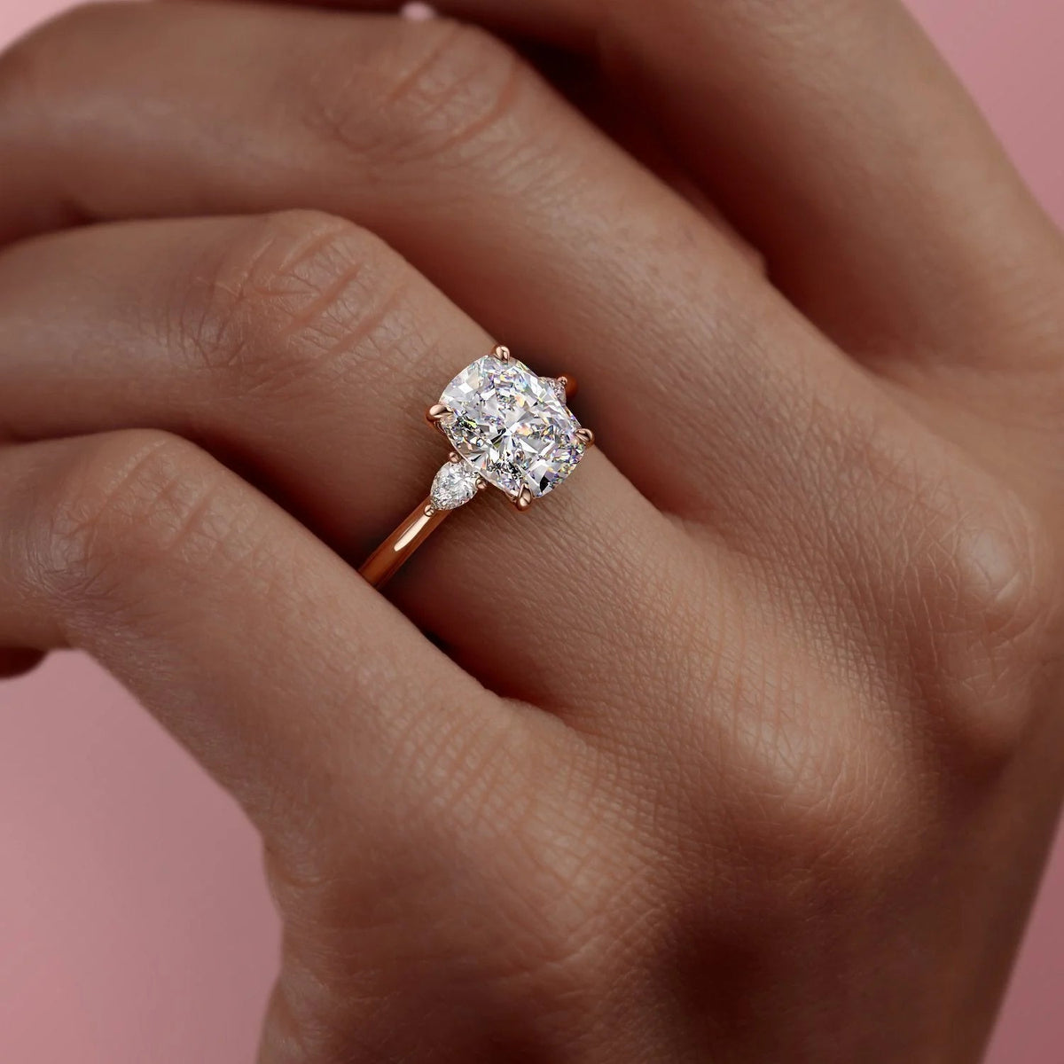 2.0 - 4.0 CT Elongated Cushion Cut Lab Grown Diamond Three Stone Style Engagement Ring