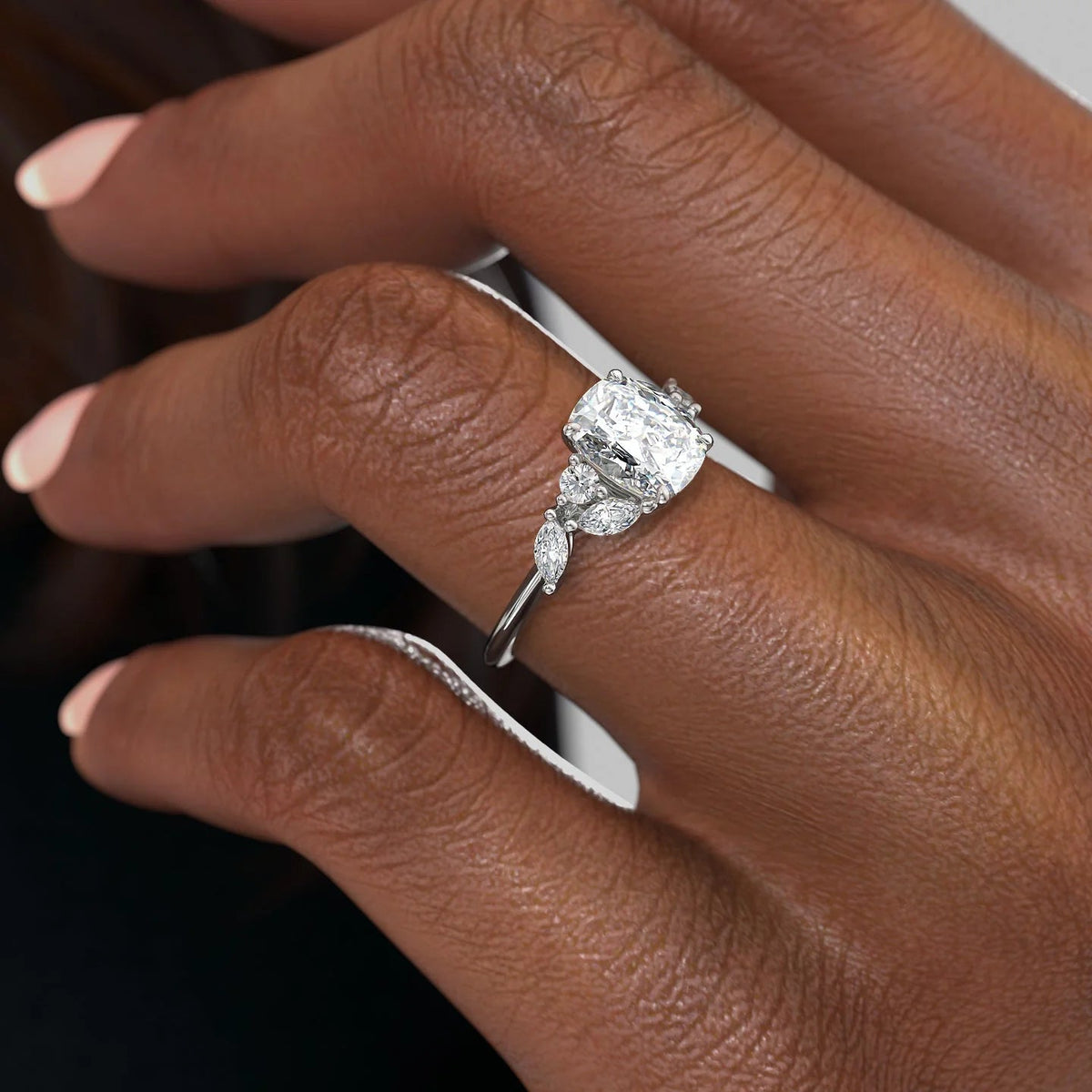 2.0 - 4.0 CT Elongated Cushion Cut Lab Grown Diamond Cluster Style Engagement Ring