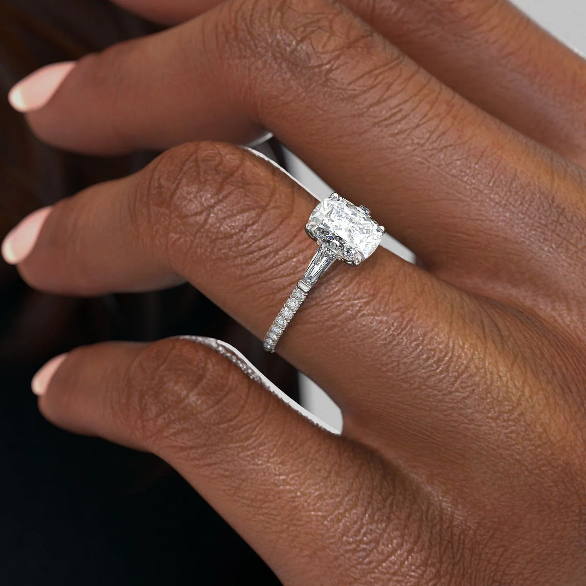 2.0 - 4.0 CT Elongated Cushion Cut Lab Grown Diamond Three Stone & Pave Style Engagement Ring