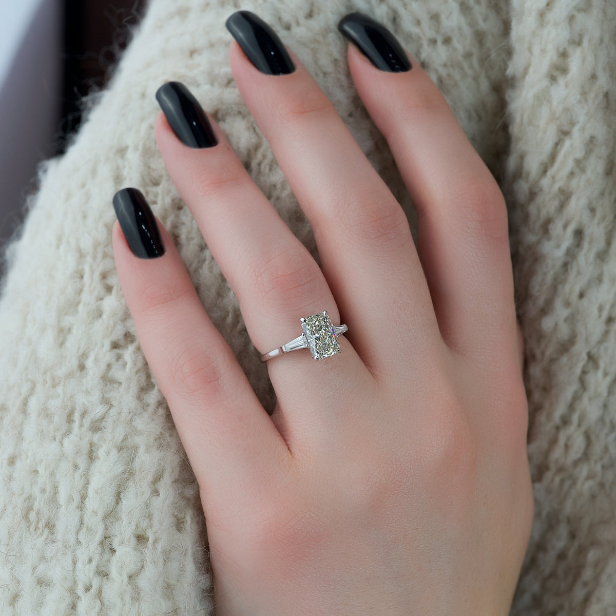 2.0 - 4.0  CT Radiant Cut Lab Grown Diamond Three Stone Style Engagement Ring