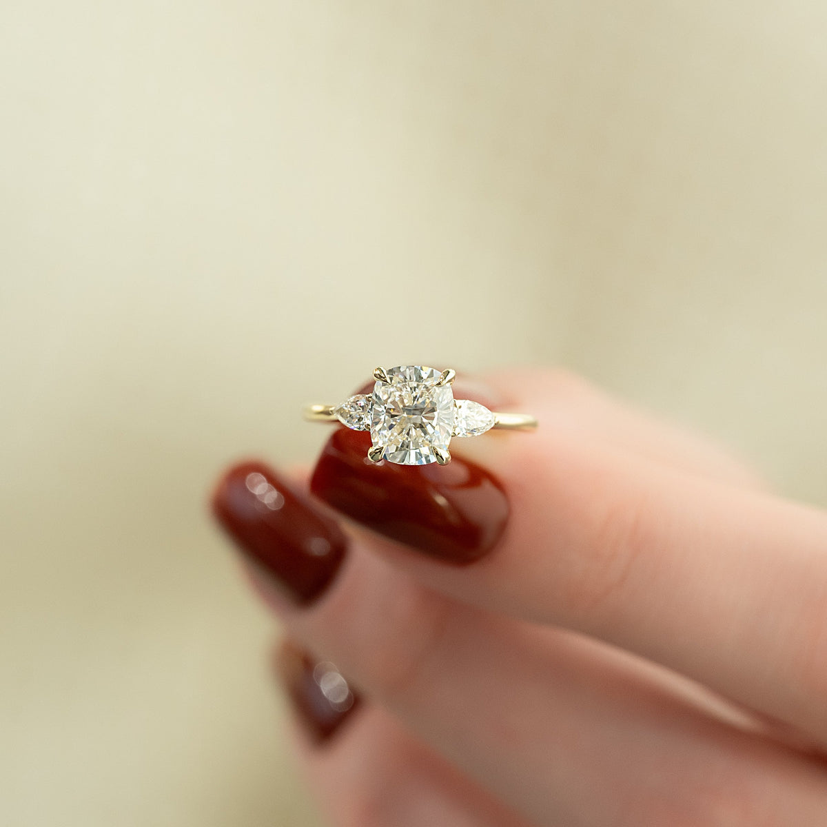 2.0 - 4.0 CT Elongated Cushion Cut Lab Grown Diamond Three Stone Style Engagement Ring