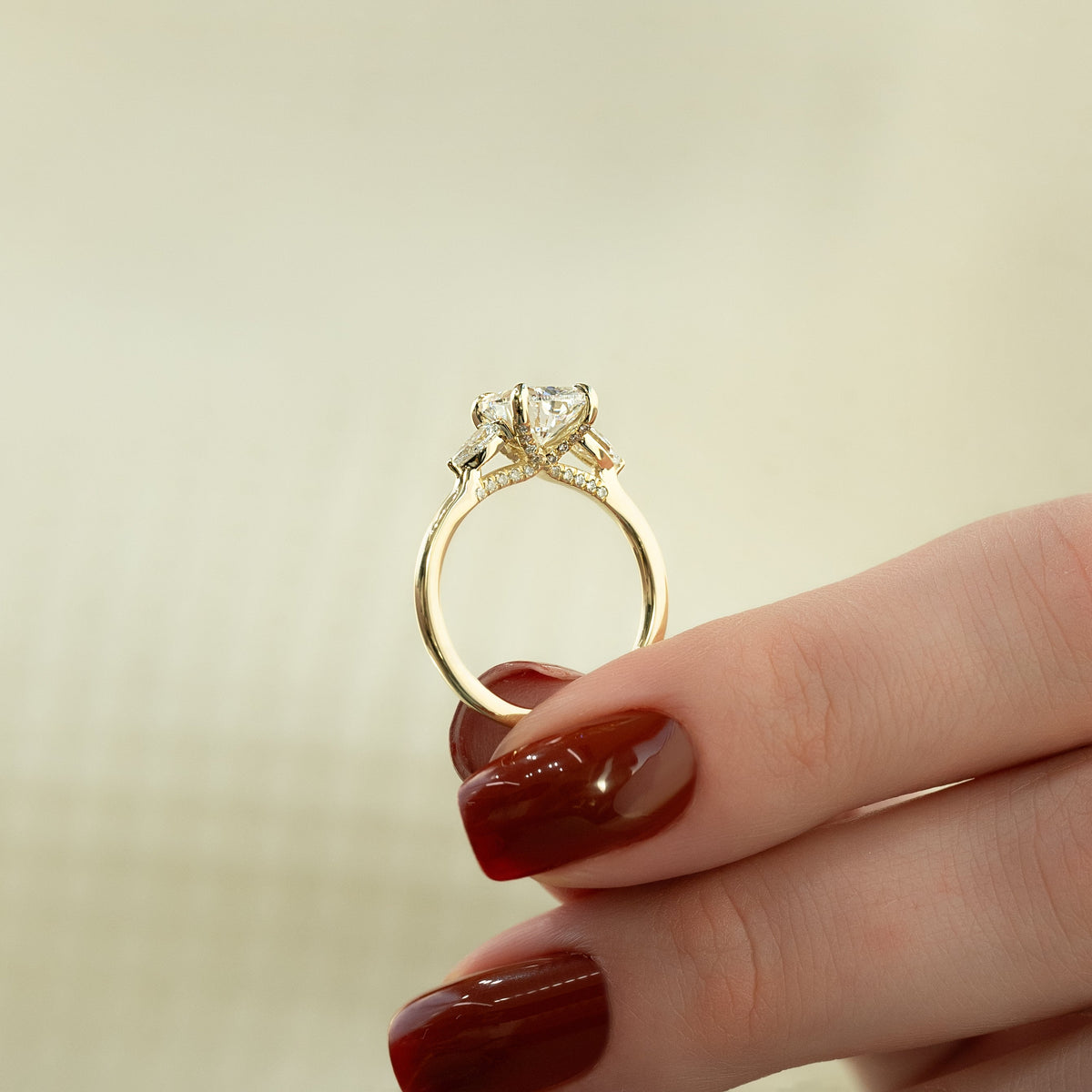 2.0 - 4.0 CT Elongated Cushion Cut Lab Grown Diamond Three Stone Style Engagement Ring
