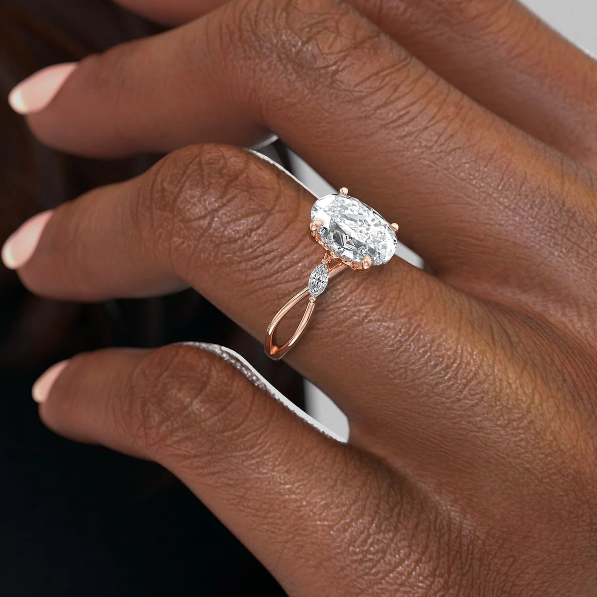 Oval cut CVD diamond unique engagement ring with elegant designer setting