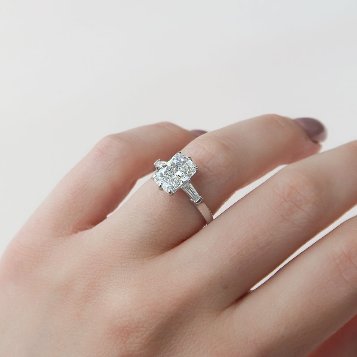 2.0 - 4.0  CT Radiant Cut Lab Grown Diamond Three Stone Style Engagement Ring