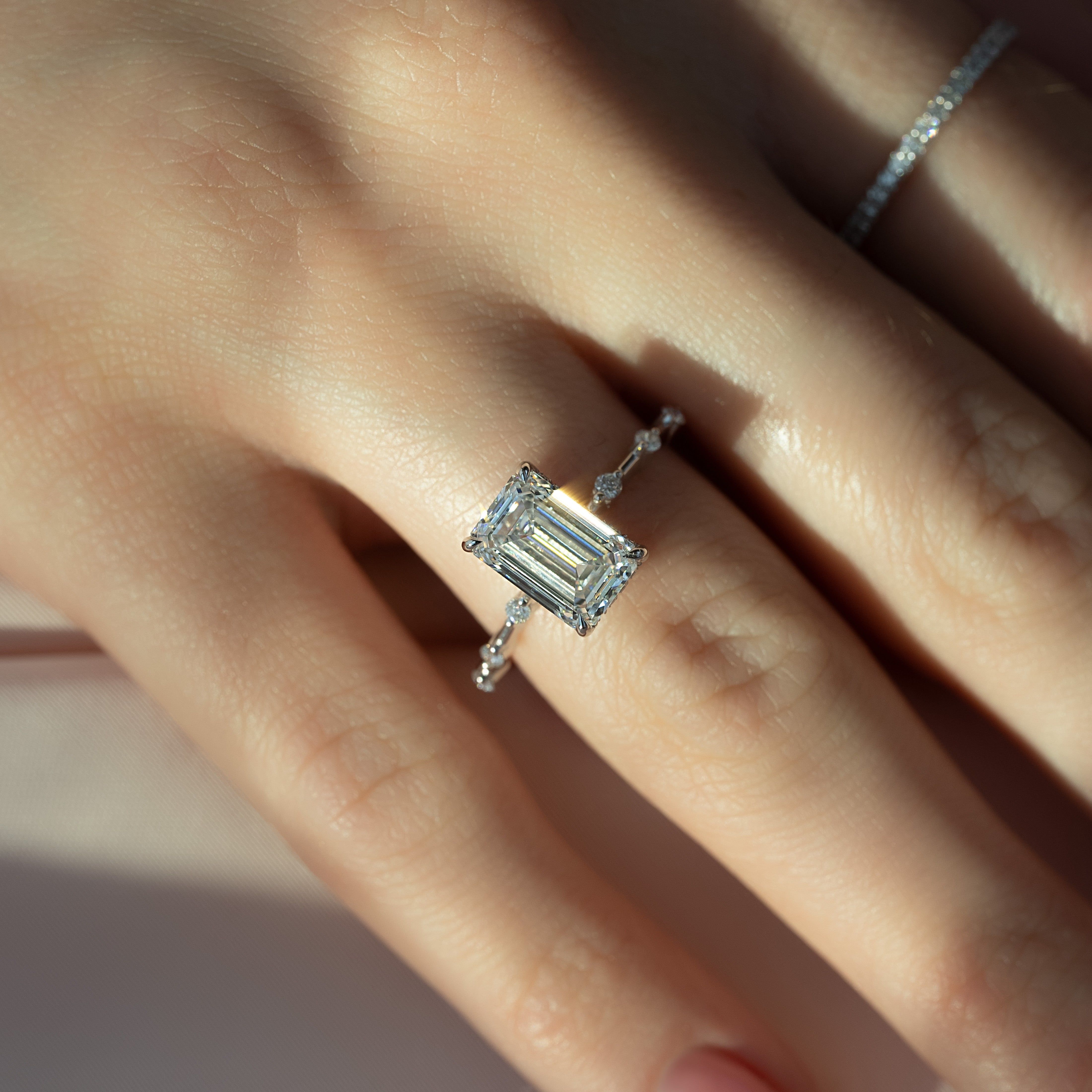 1.0 - 3.0 CT Emerald Cut CVD Diamond Hidden Halo & Dainty  Engagement Ring