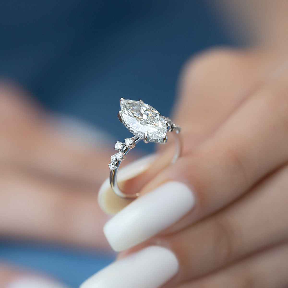 Marquise cut moissanite cluster engagement ring in platinum setting, 2.0-4.0 CT

