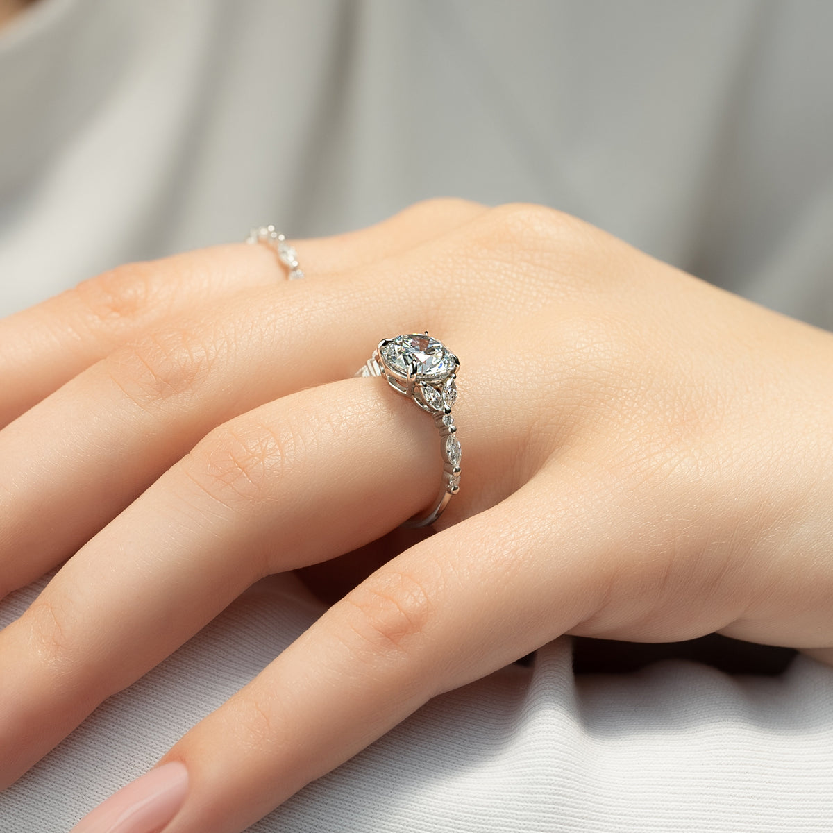 1.50 - 3.50 CT Round Cut Lab Grown Diamond Cluster Engagement Ring