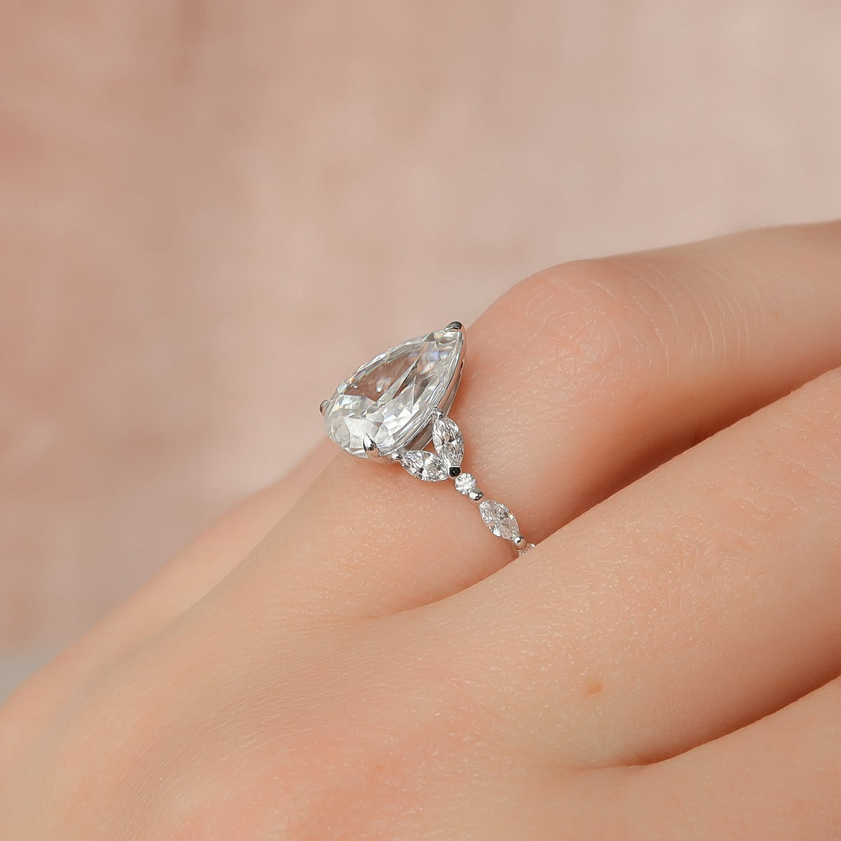 1.50 - 3.50 CT Pear Cut  Lab Grown Diamond Cluster Engagement Ring