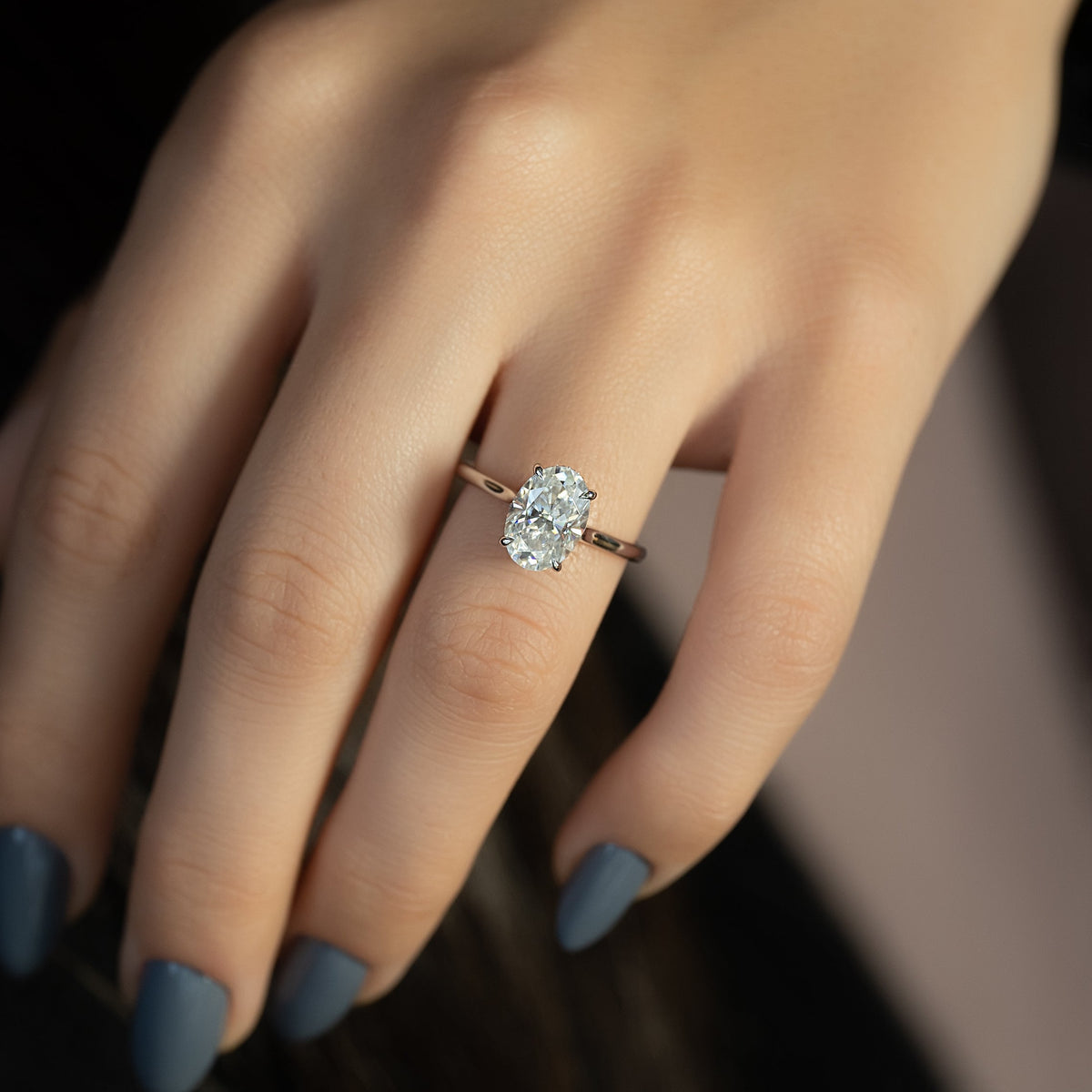 Oval cut moissanite hidden halo engagement ring in platinum setting, 2.0-4.0 CT

