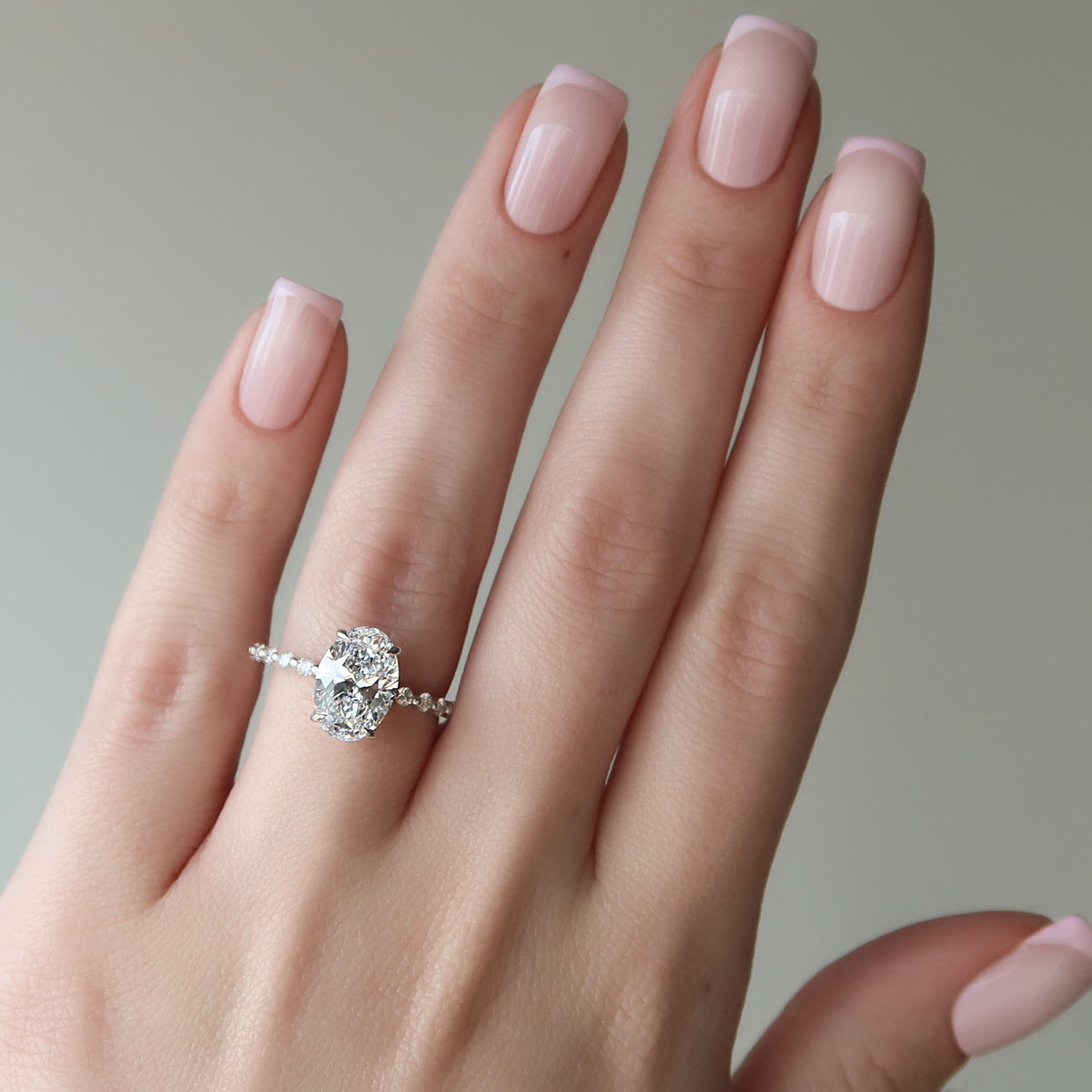 1.50 - 3.50 CT Oval Cut Lab Grown Diamond Hidden Halo & Pave Engagement Ring