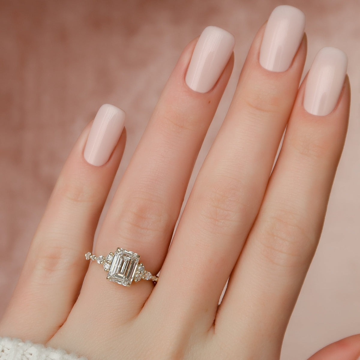 1.0 - 3.0 CT Emerald Cut  Lab Grown Diamond Cluster Engagement Ring